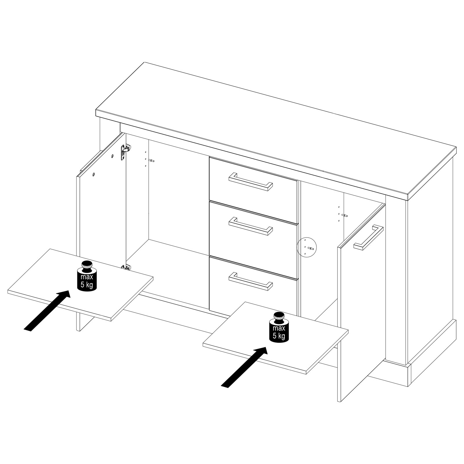 Sideboard - Pinie weiß - Touchwood - 141 cm