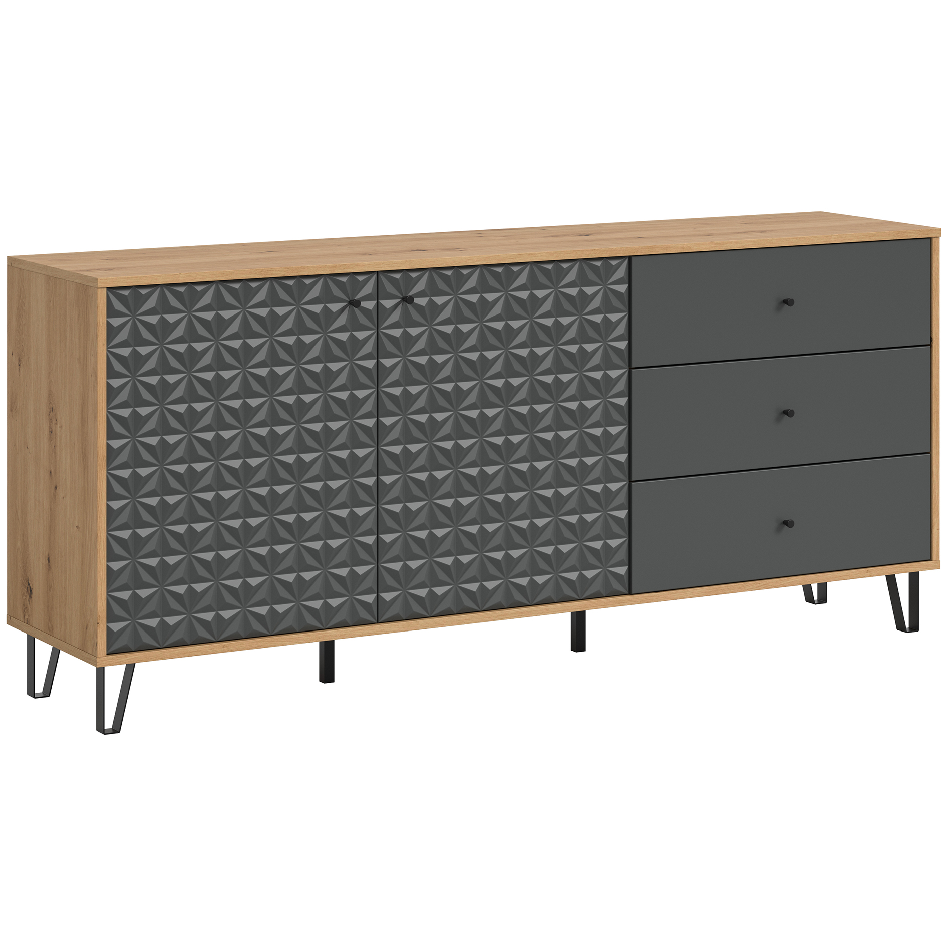 Sideboard PRISMA - Artisan Oak - anthrazit - 3 Schubkästen - 169 cm