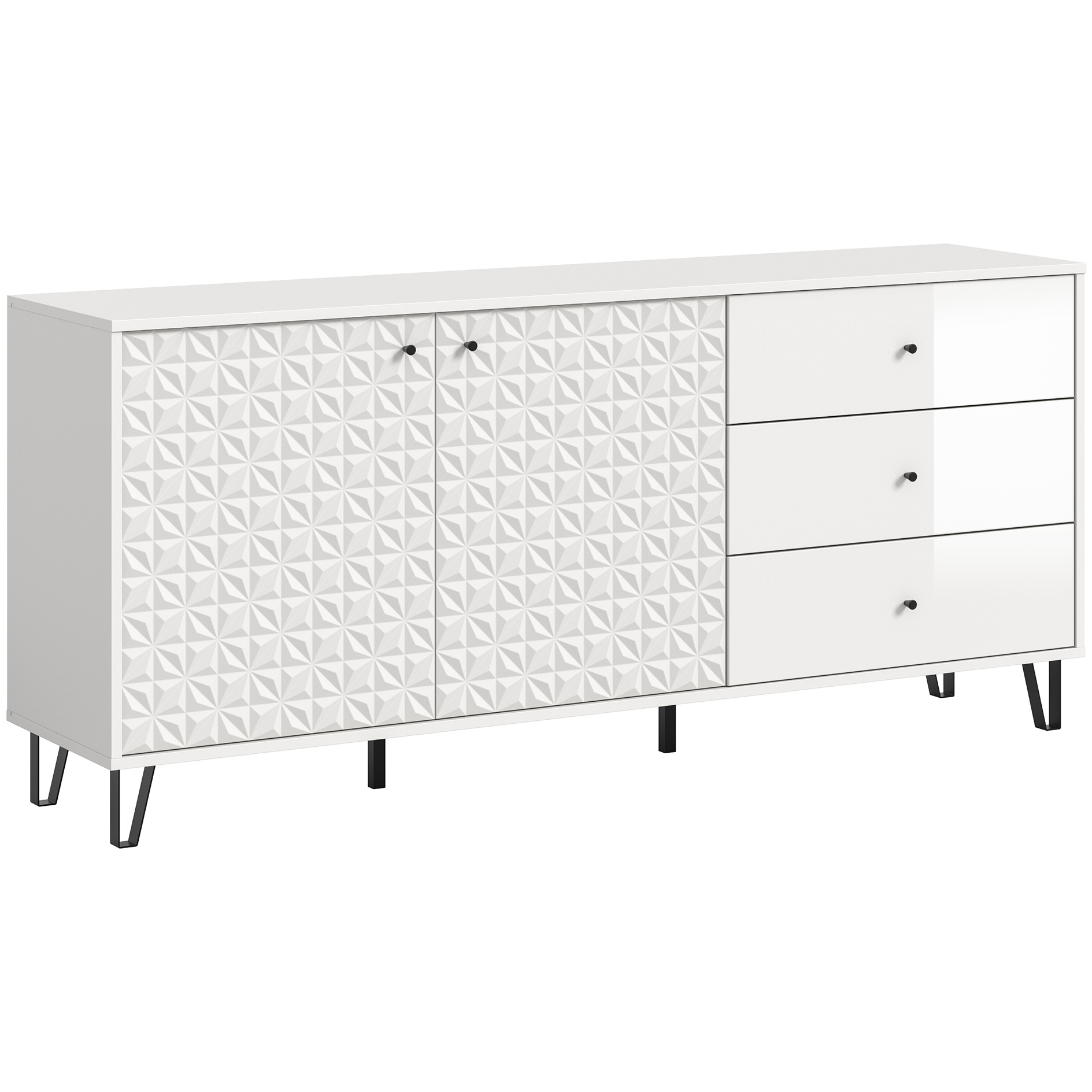 Sideboard PRISMA - weiß - weiß Hochglanz - 3 Schubkästen - 169 cm