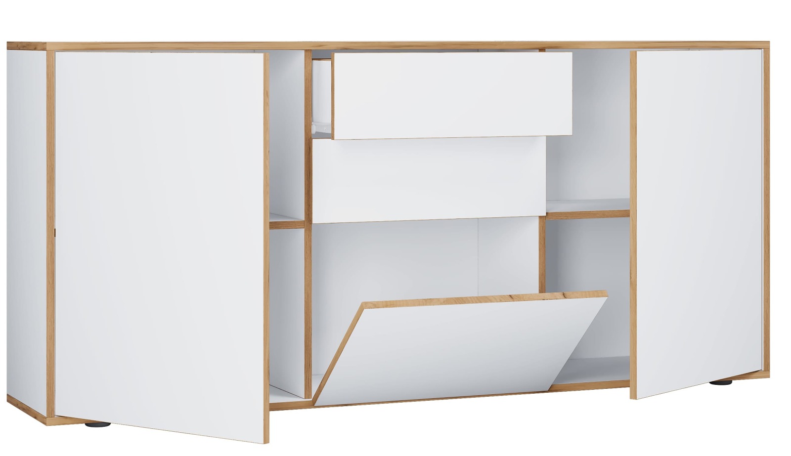 Sideboard SALIA - weiß - Honig Eiche - 160 cm