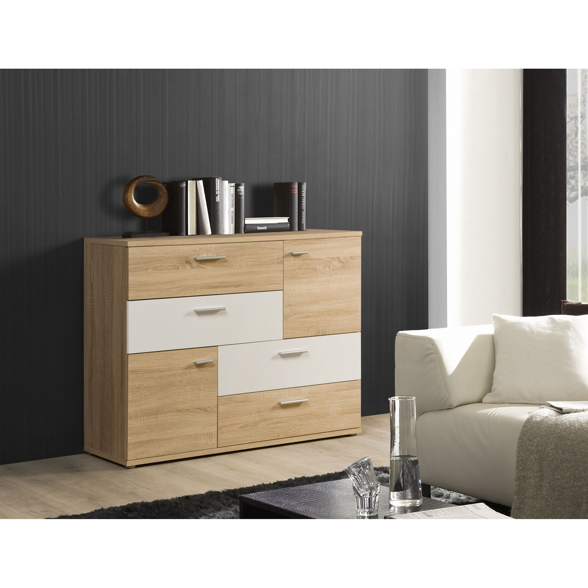 Sideboard - Sonoma Eiche - weiß - 125 cm breit