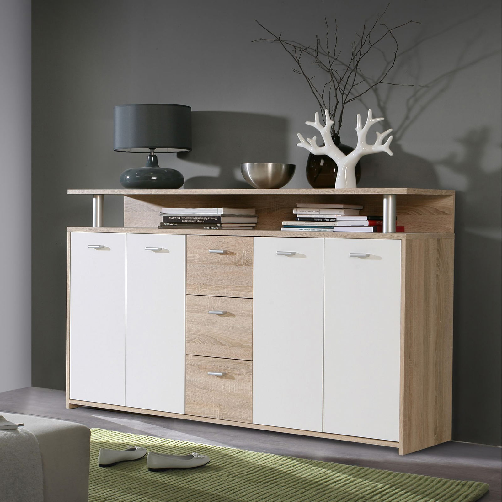 Sideboard - Sonoma Eiche - weiß - 152 cm