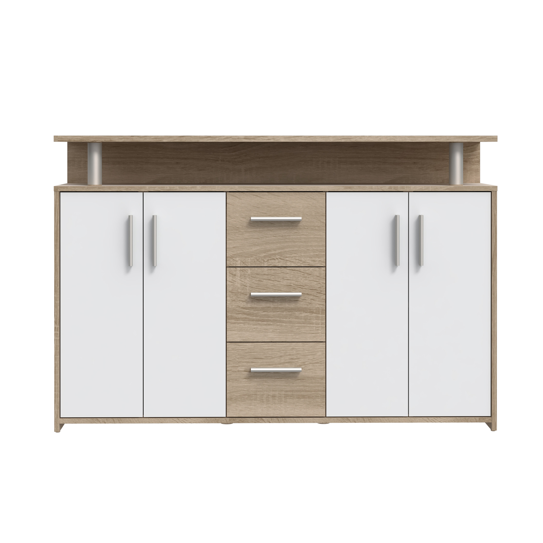 Sideboard - Sonoma Eiche - weiß - 4 Türen - 132 cm breit