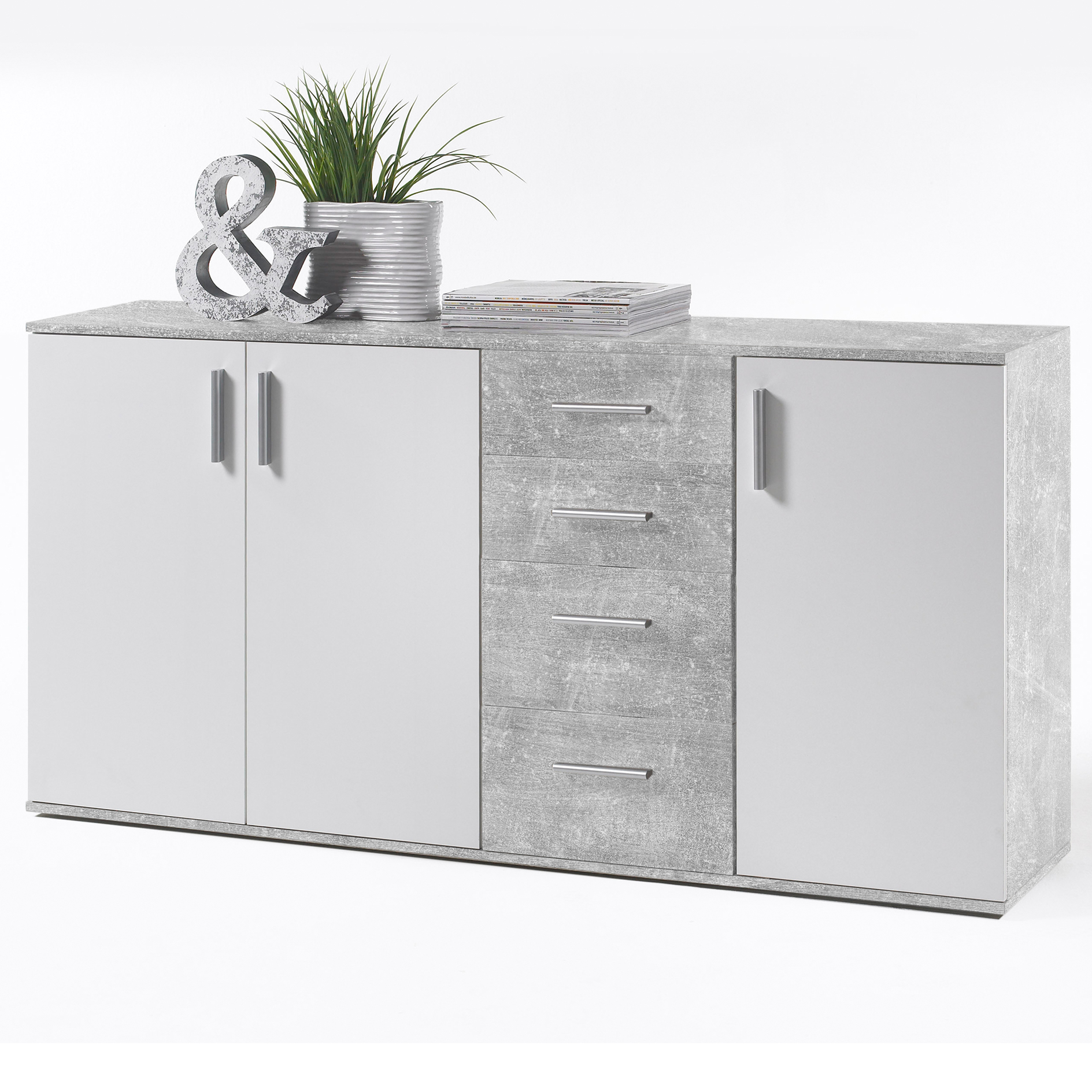 Sideboard - weiß-Beton-Optik - 160 cm breit