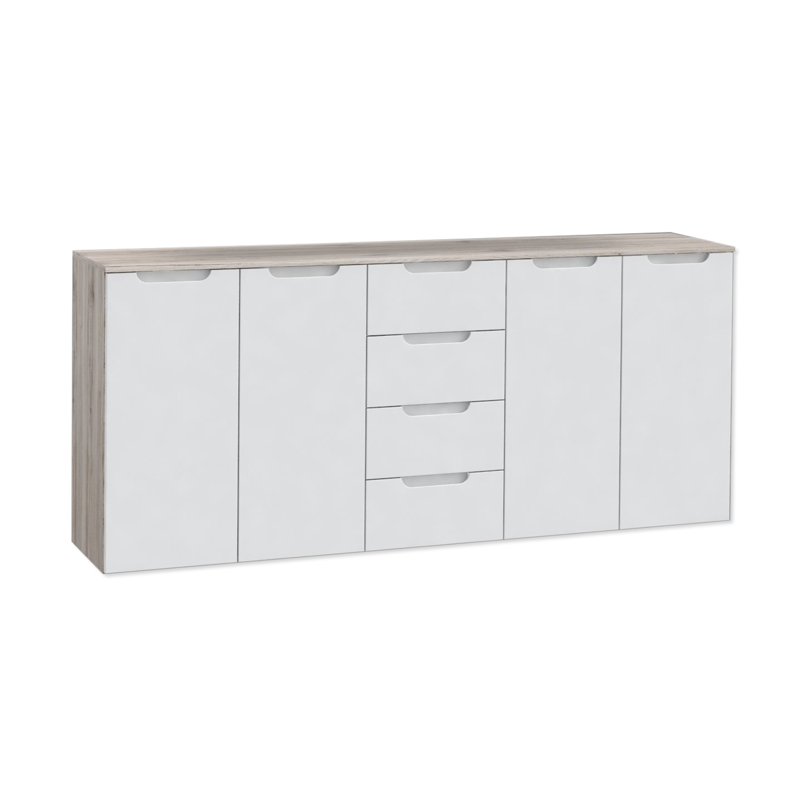 Sideboard - weiß Hochglanz - Sandeiche - 179 cm breit