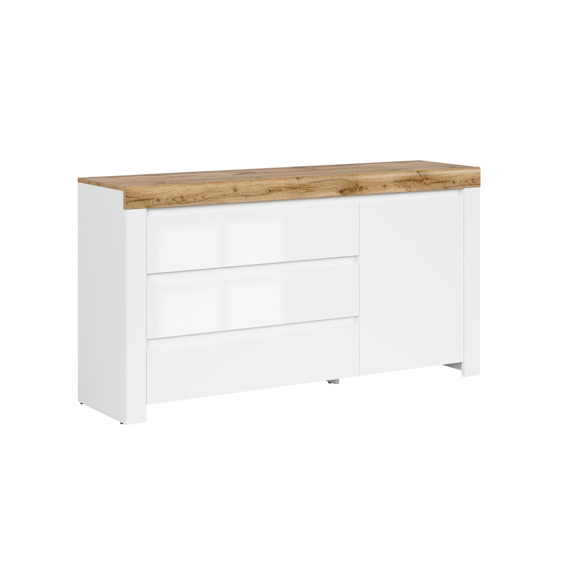 Sideboard - weiß Hochglanz-Wotan Eiche - 156 cm breit