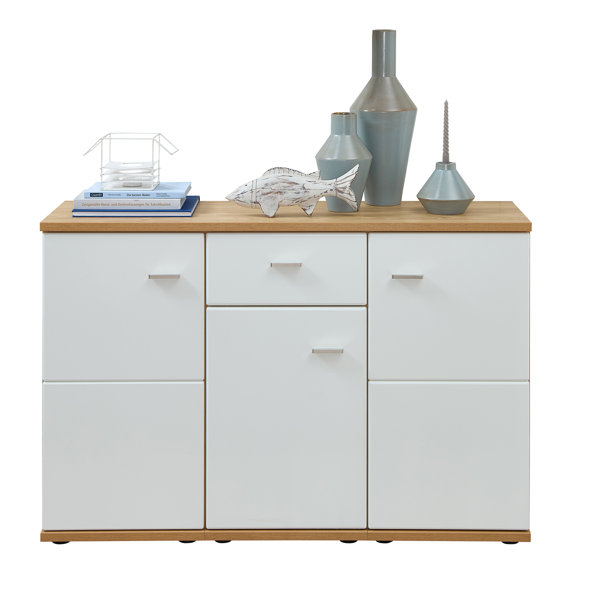 Sideboard - weiß-Risseiche - 135 cm
