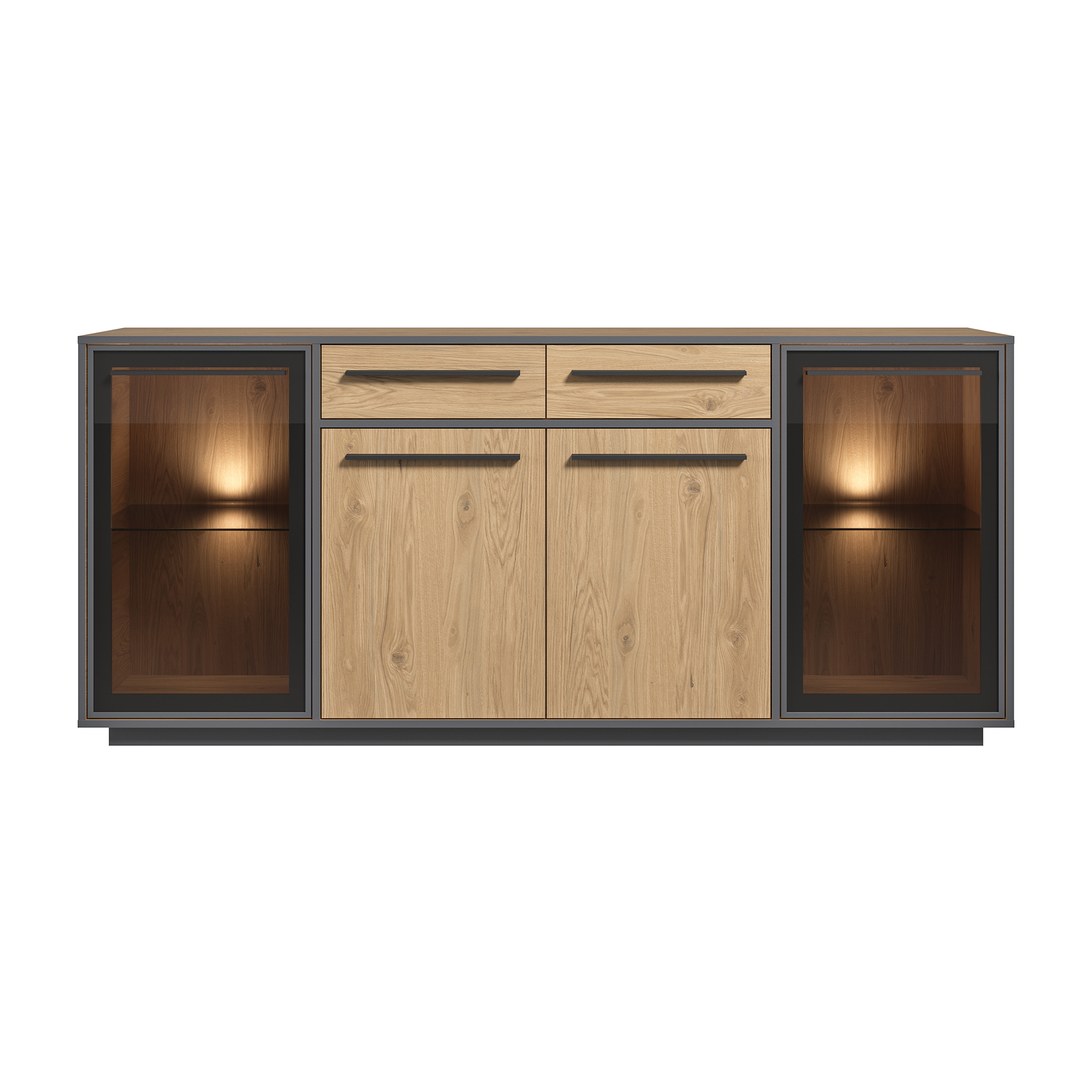 Sideboard - Wildeiche - schwarz - LED-Beleuchtung - 187 cm breit