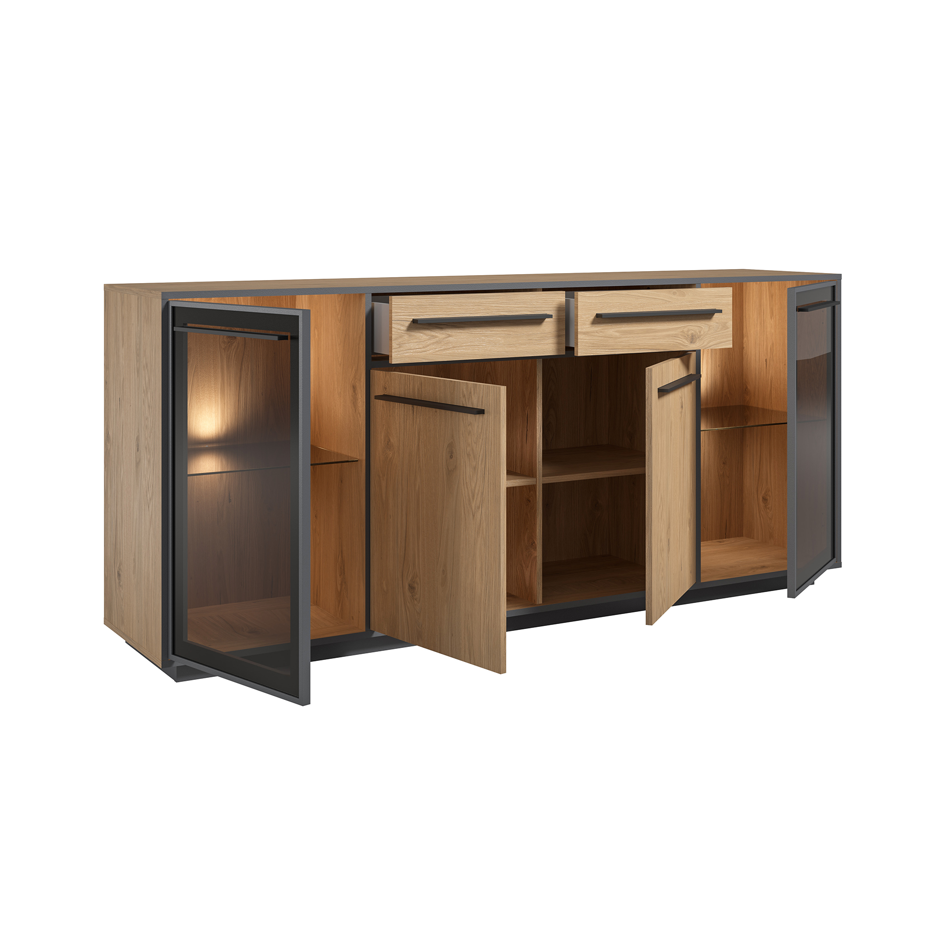 Sideboard - Wildeiche - schwarz - LED-Beleuchtung - 187 cm breit