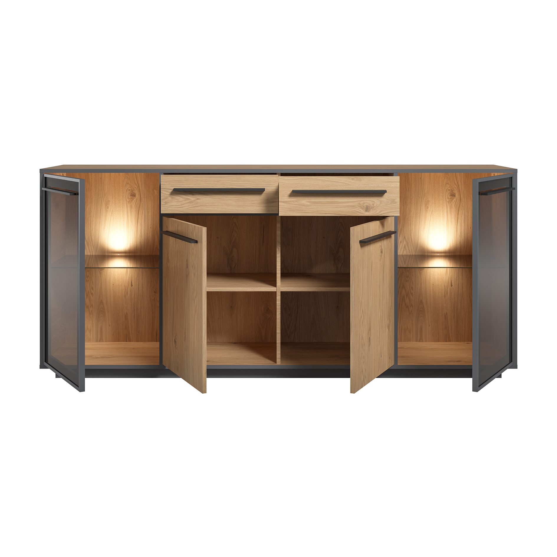 Sideboard - Wildeiche - schwarz - LED-Beleuchtung - 187 cm breit