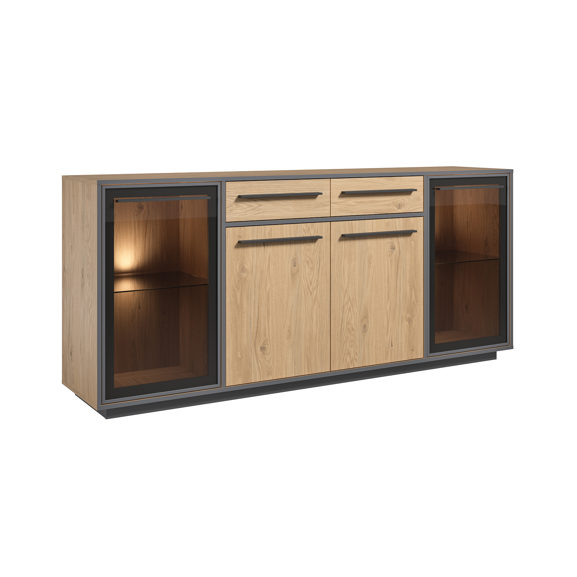Sideboard - Wildeiche - schwarz - LED-Beleuchtung - 187 cm breit