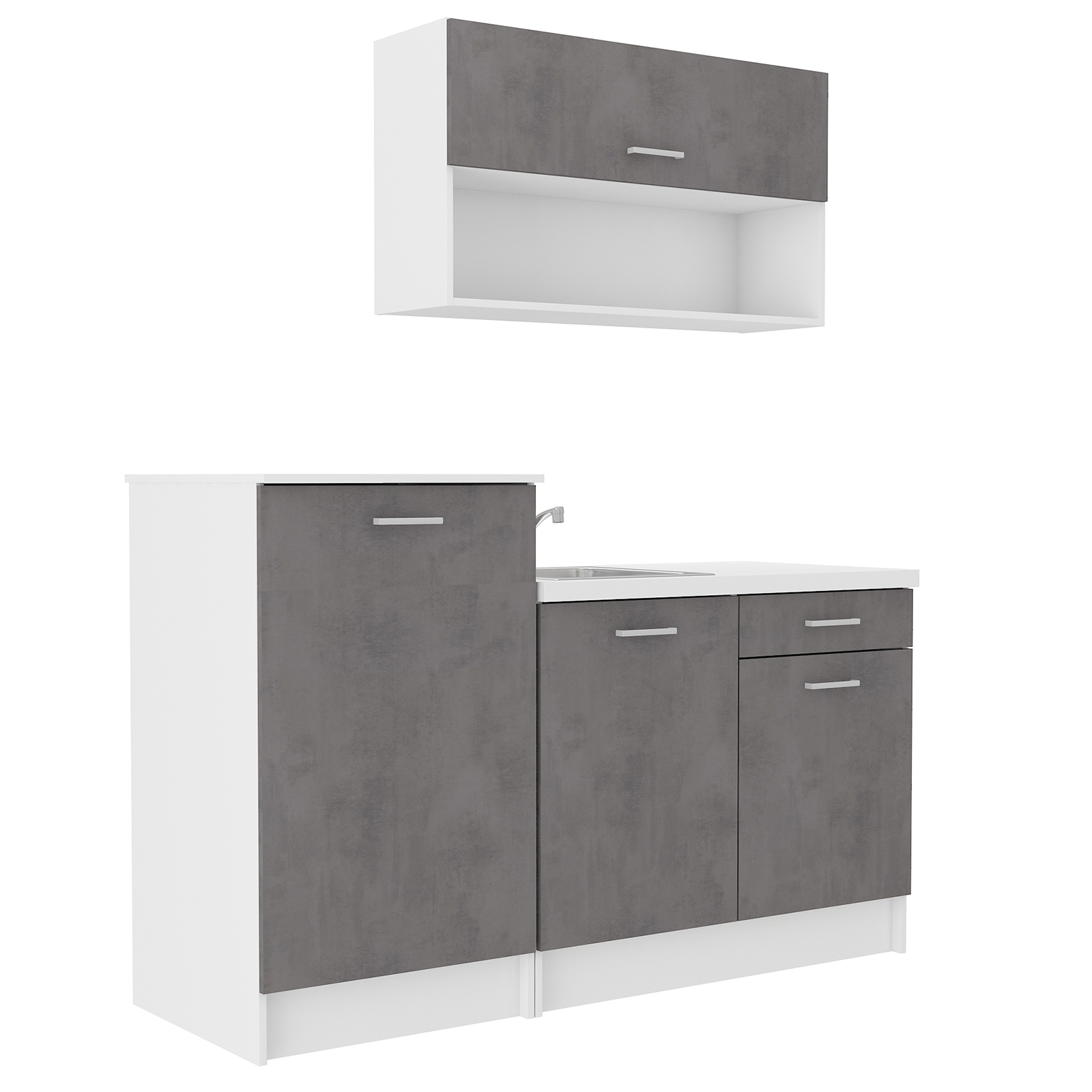 Single-Küche - Betonoptik - weiß - 160 cm breit