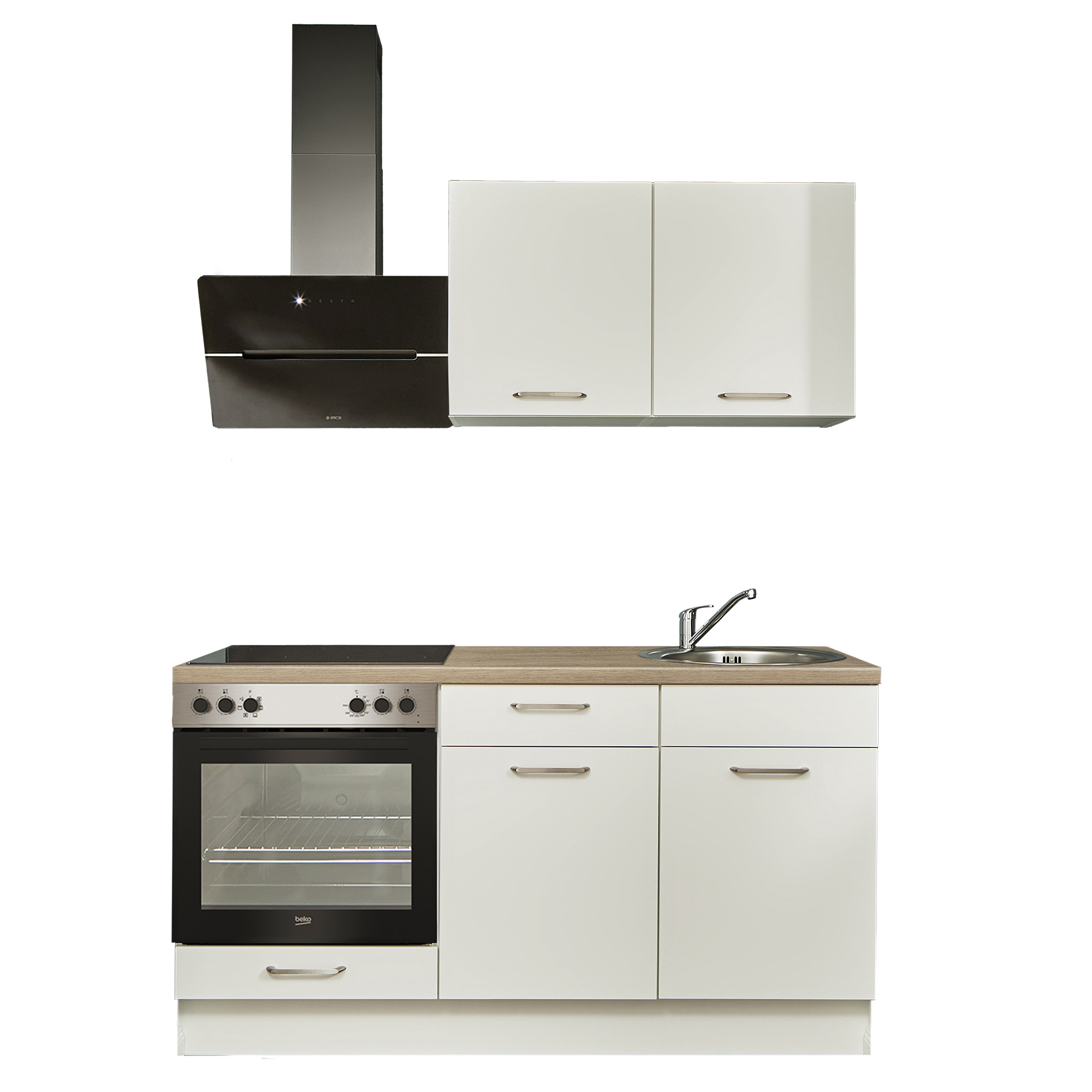 Single-Miniküche - weiß-Eiche Aviva - Backofen links - 160 cm