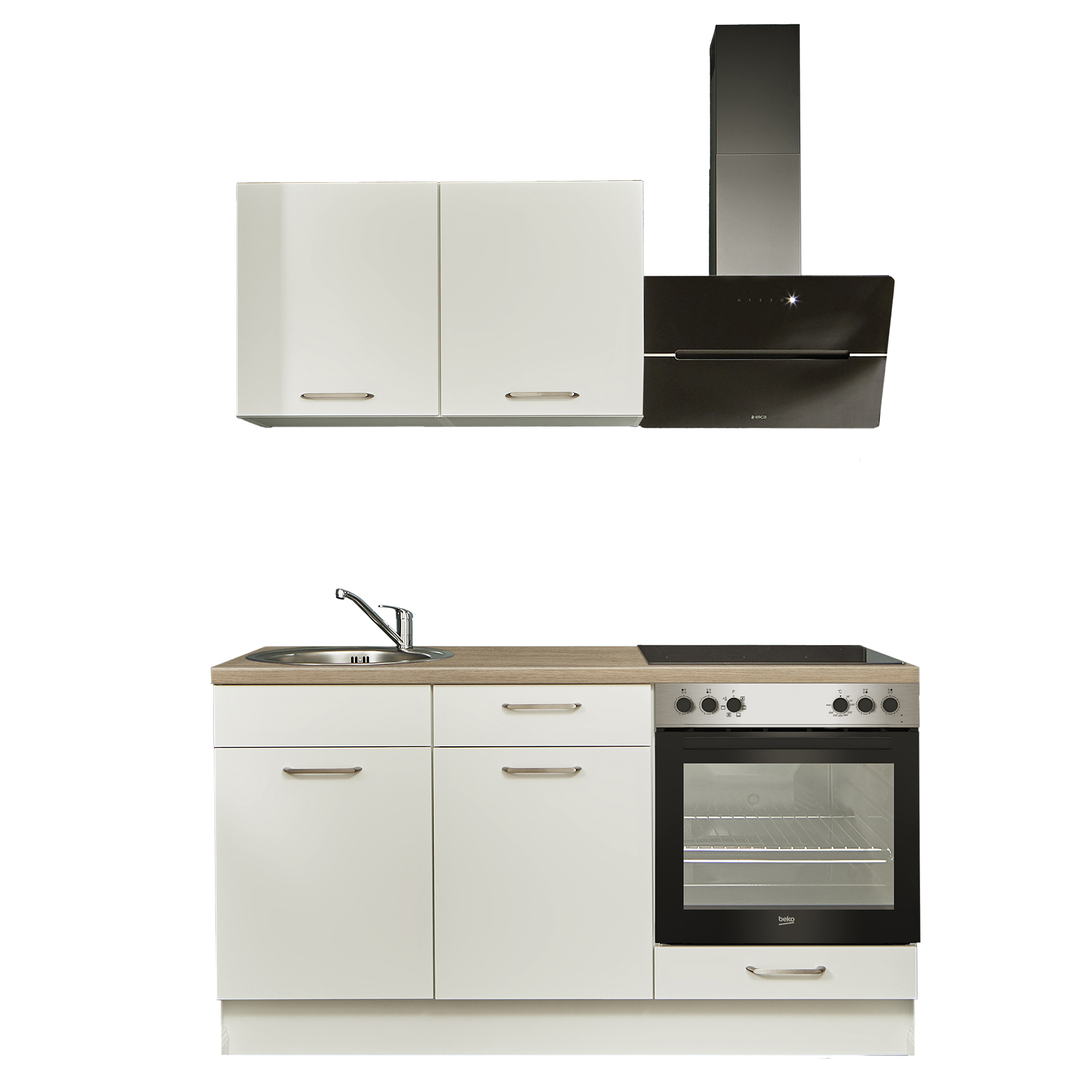 Single-Miniküche - weiß - Eiche Aviva - Backofen rechts - 160 cm