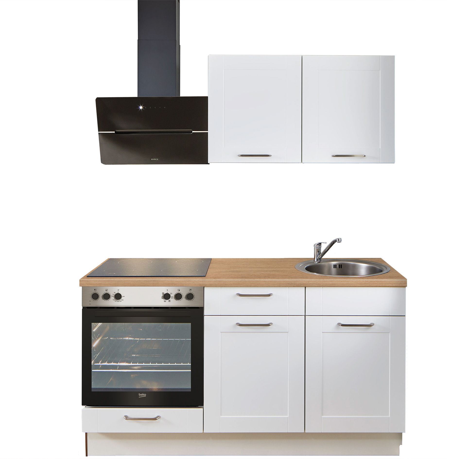 Single-Miniküche - weiß matt - Eiche Aviva - Backofen links - 160 cm
