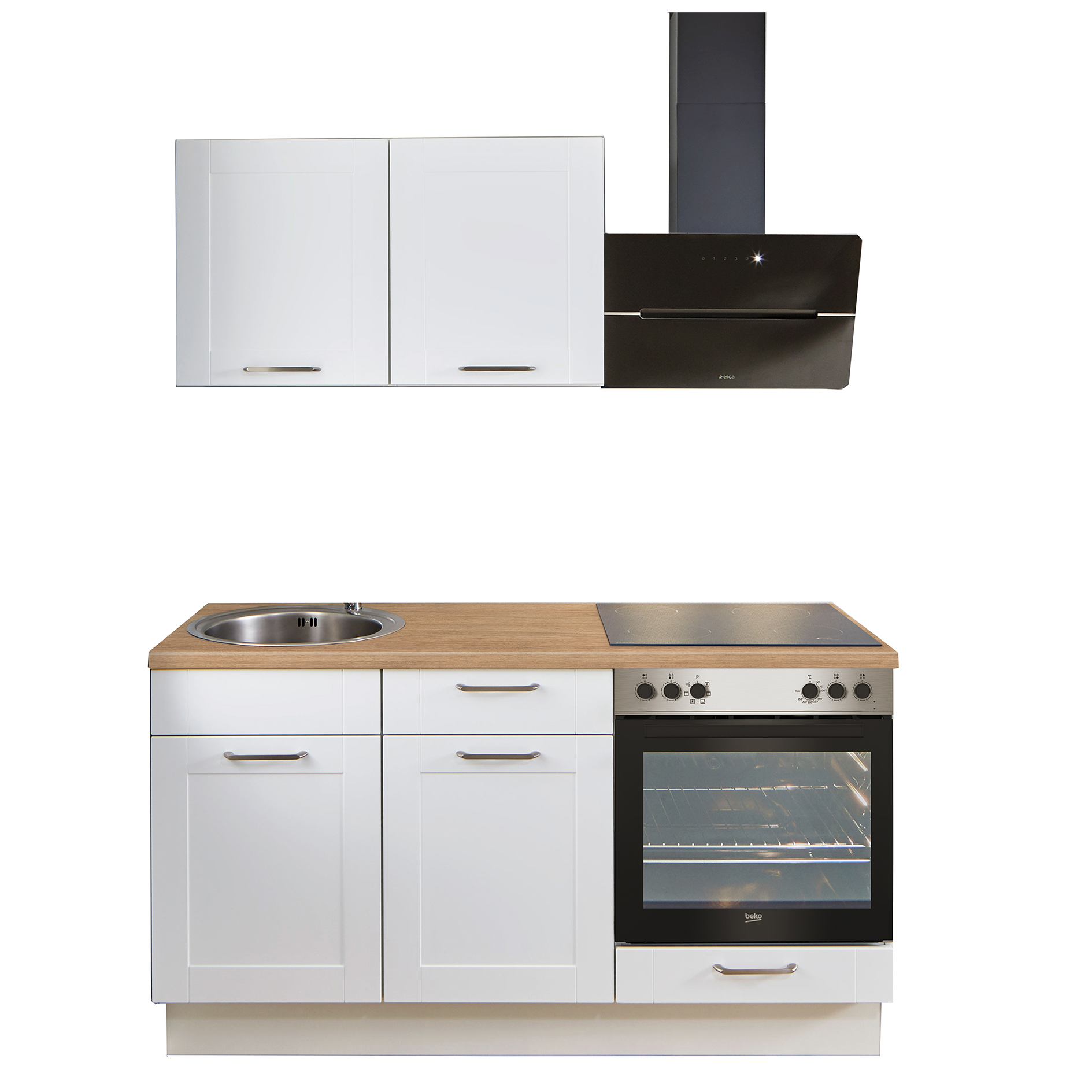 Single-Miniküche - weiß matt - Eiche Aviva - Backofen rechts - 160 cm