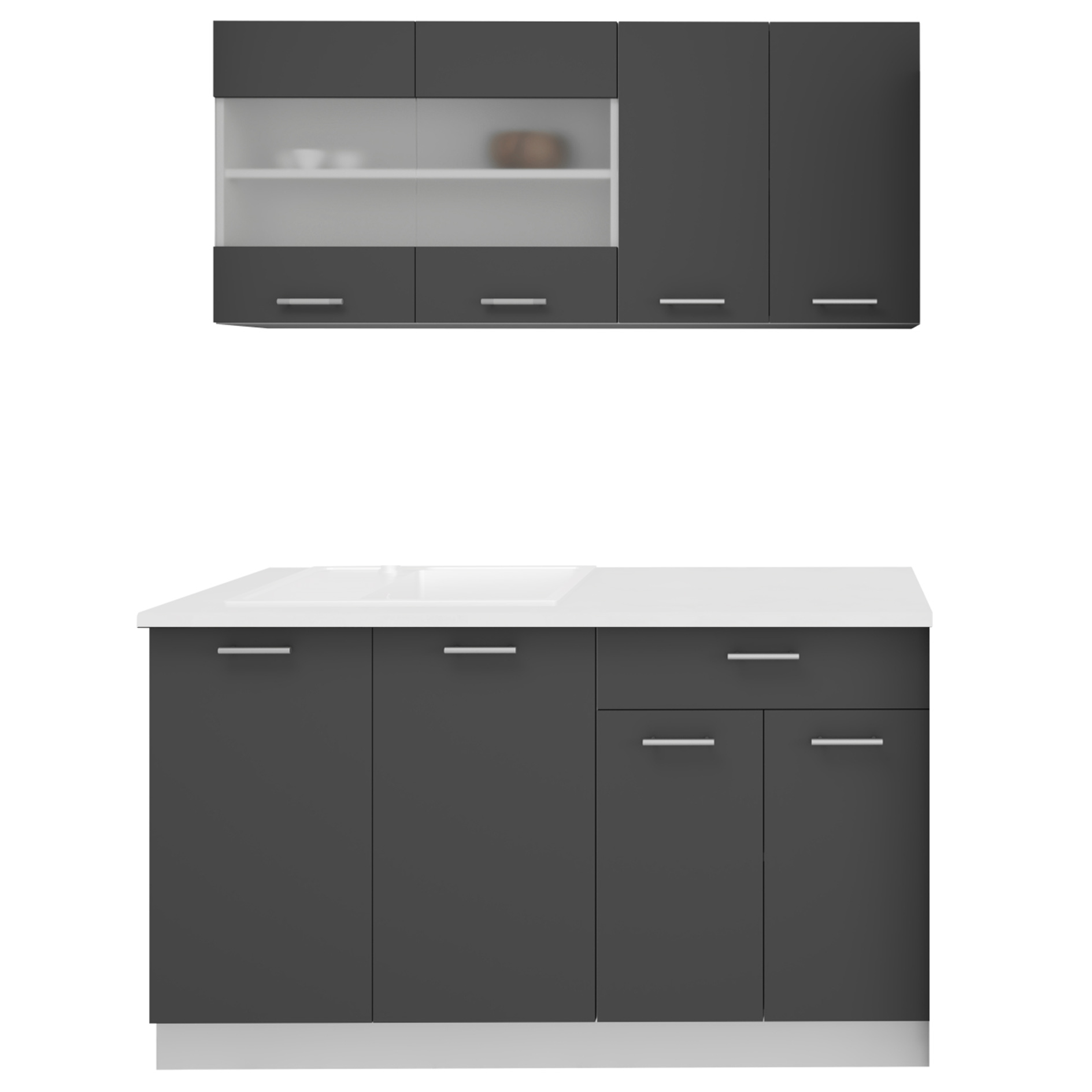 Singleküche ESILO - anthrazit - weiß - 140 cm