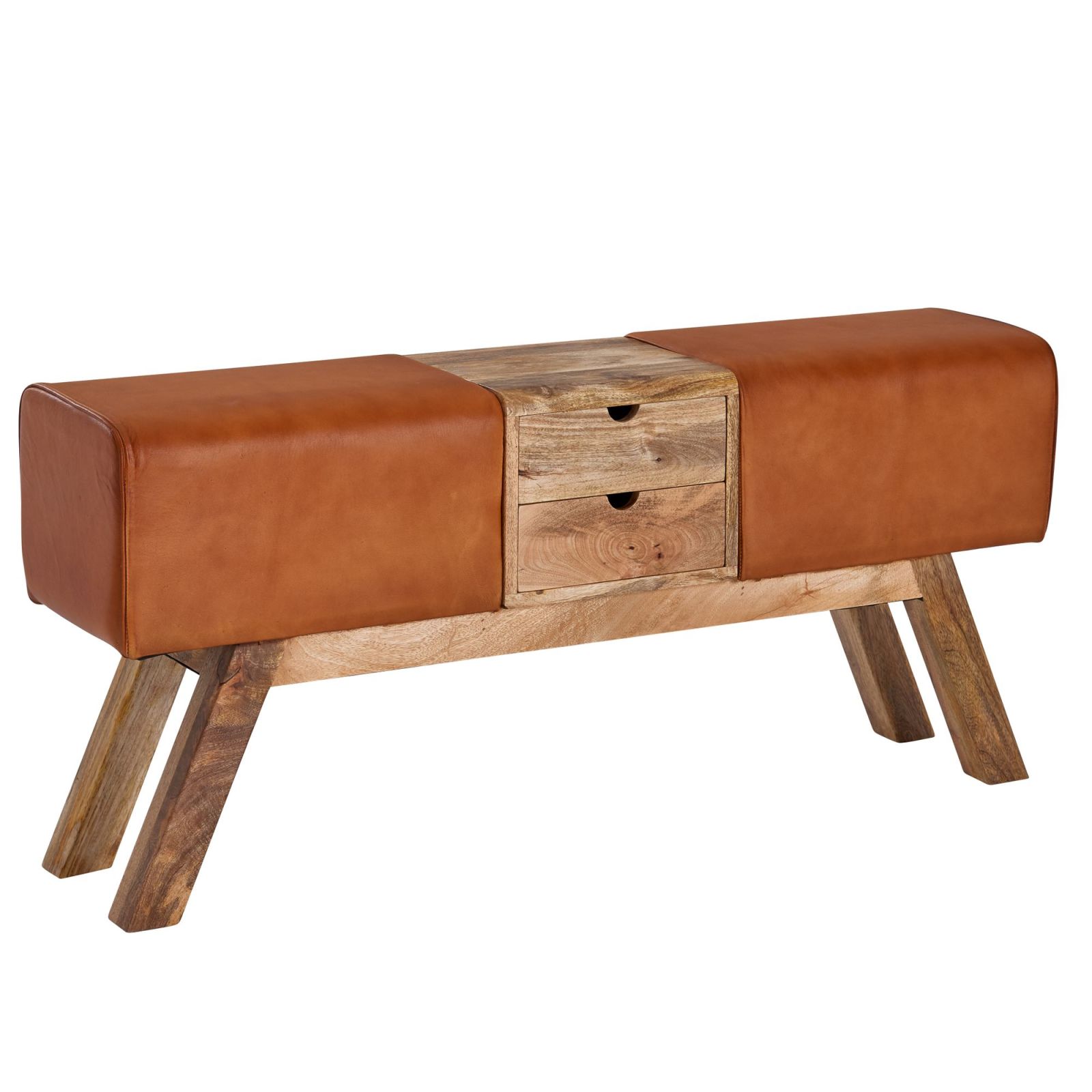 Sitzbank - braun - Mango massiv - Echtleder - 120 cm