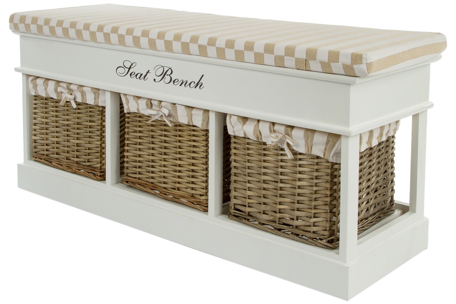 Sitzbank JOANA - weiß-beige - 3 Körbe