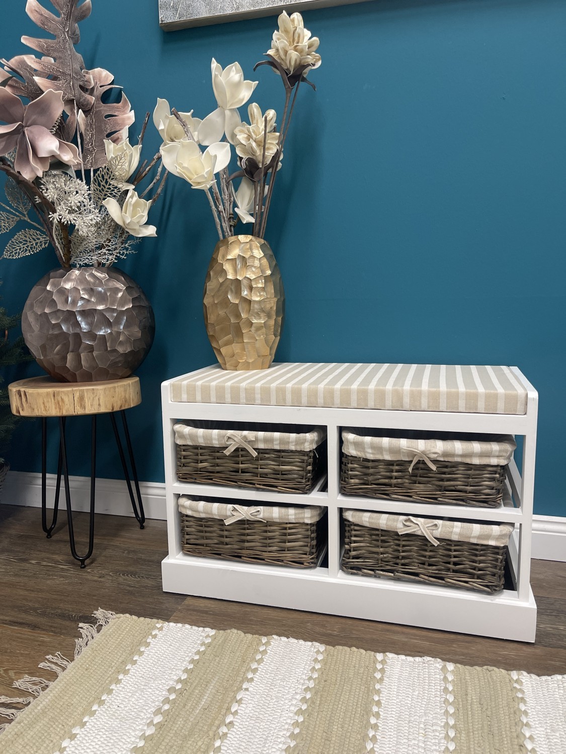 Sitzbank JOANA - weiß-beige - mit 4 Körben