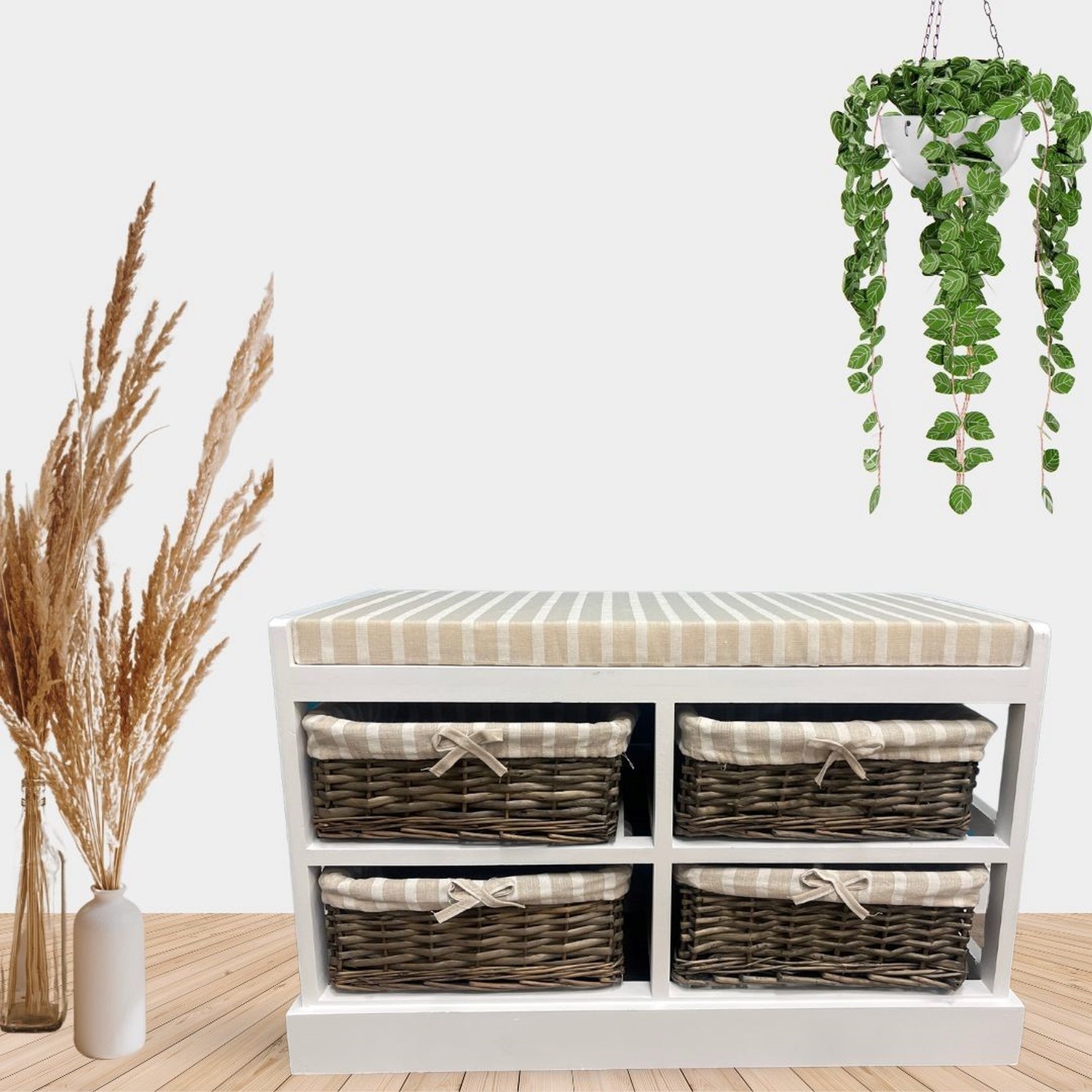Sitzbank JOANA - weiß-beige - mit 4 Körben