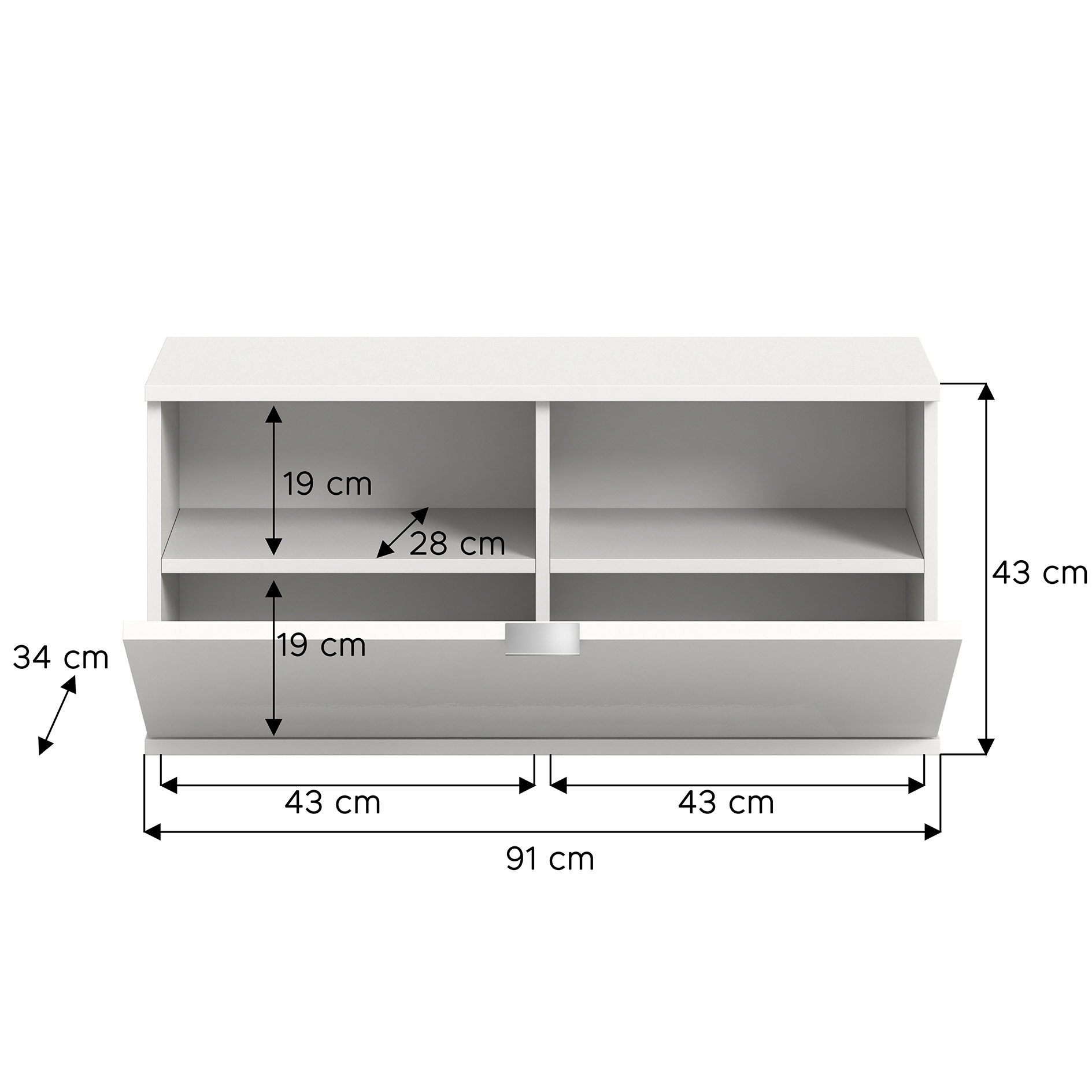 Sitzbank/Kommode PROJEKT X - weiß Hochglanz - weiß - 92 cm