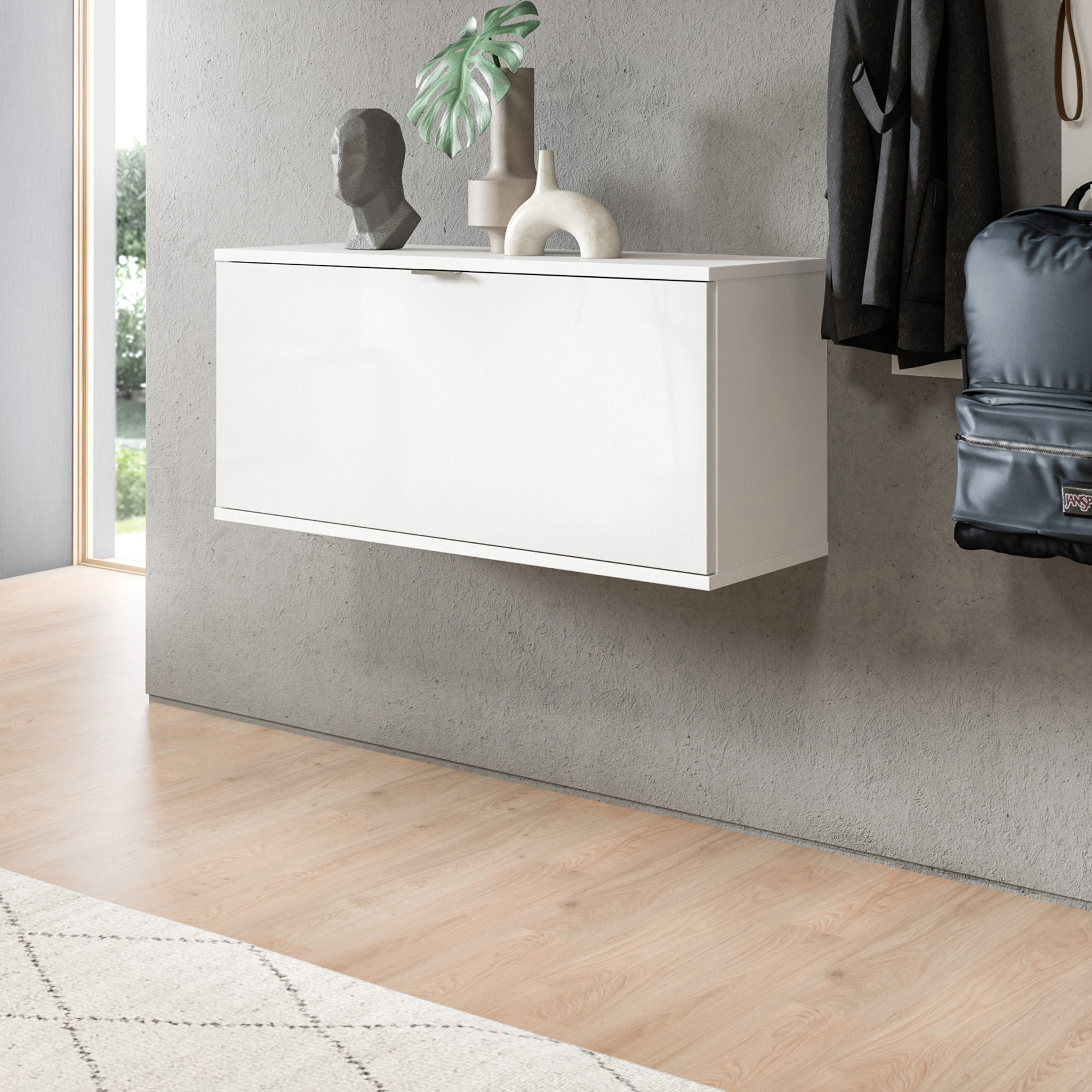 Sitzbank/Kommode PROJEKT X - weiß Hochglanz - weiß - 92 cm