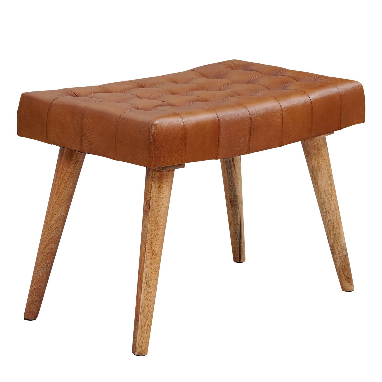 Sitzhocker - braun - Echtleder - Mango massiv