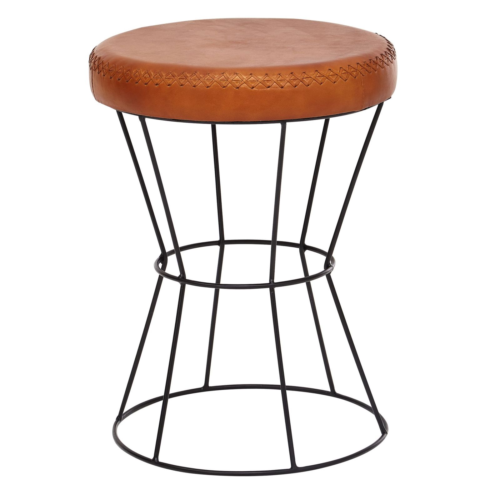 Sitzhocker - braun - Echtleder