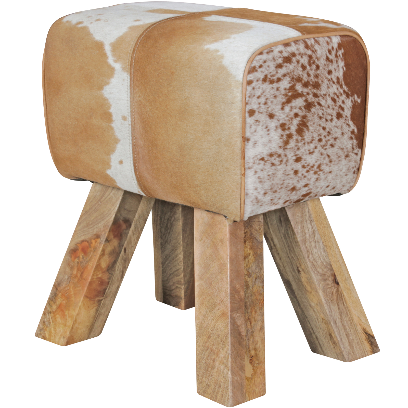Sitzhocker - braun-weiß - Mango massiv