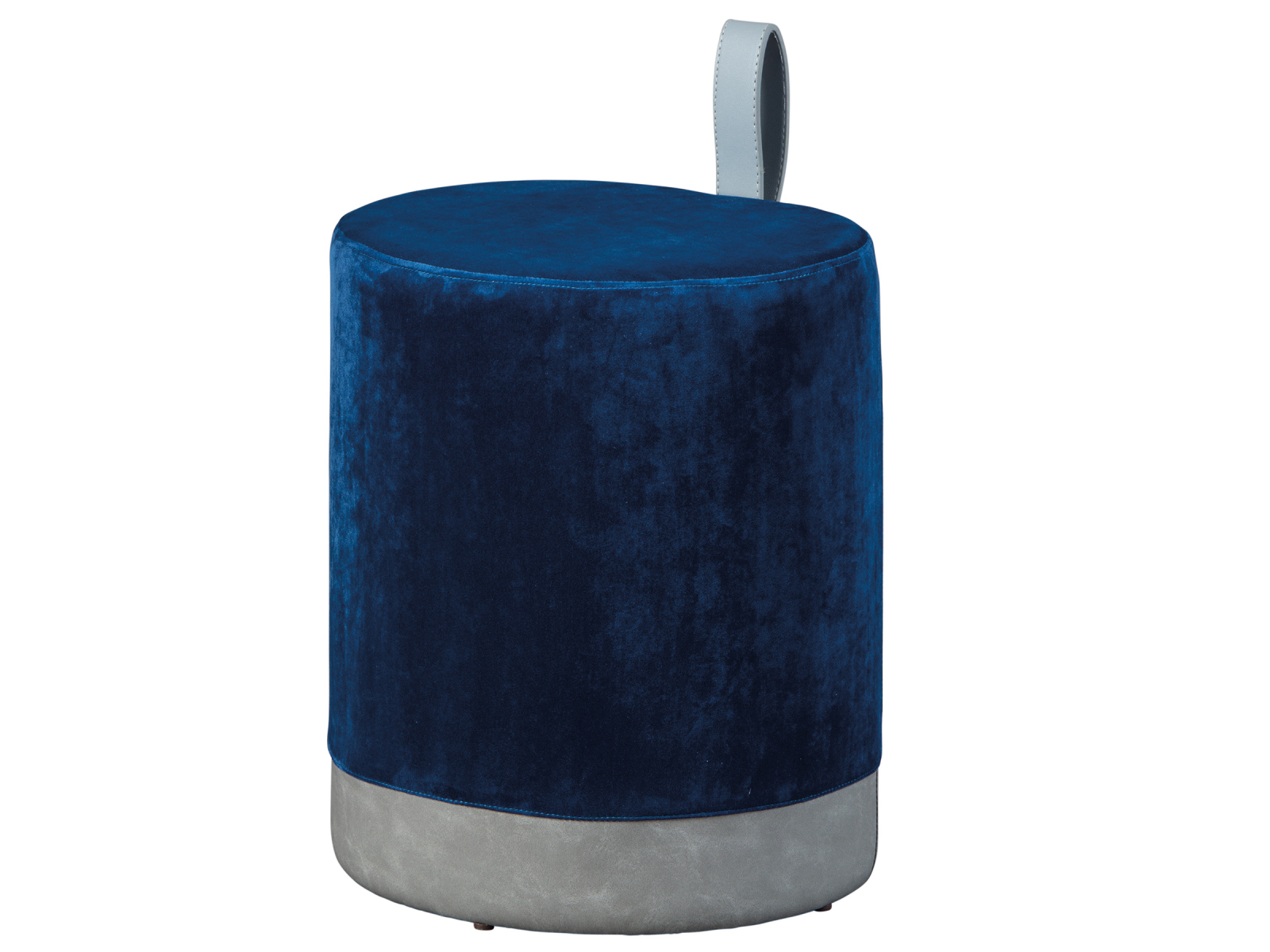 Sitzhocker OSANE - blau-grau - Samt - mit Griff