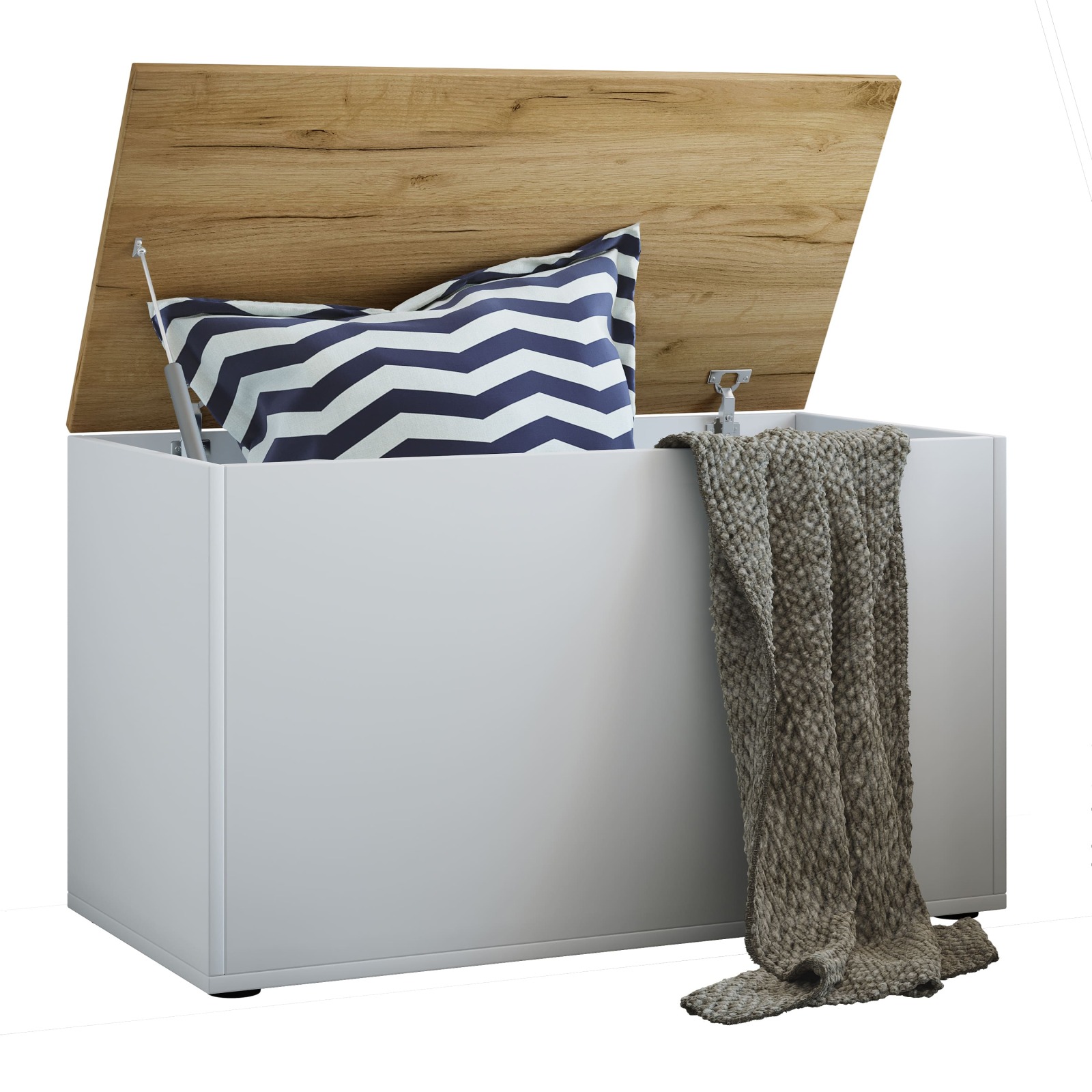 Sitztruhe BENDOLA - weiß - Honig Eiche - 82 cm breit