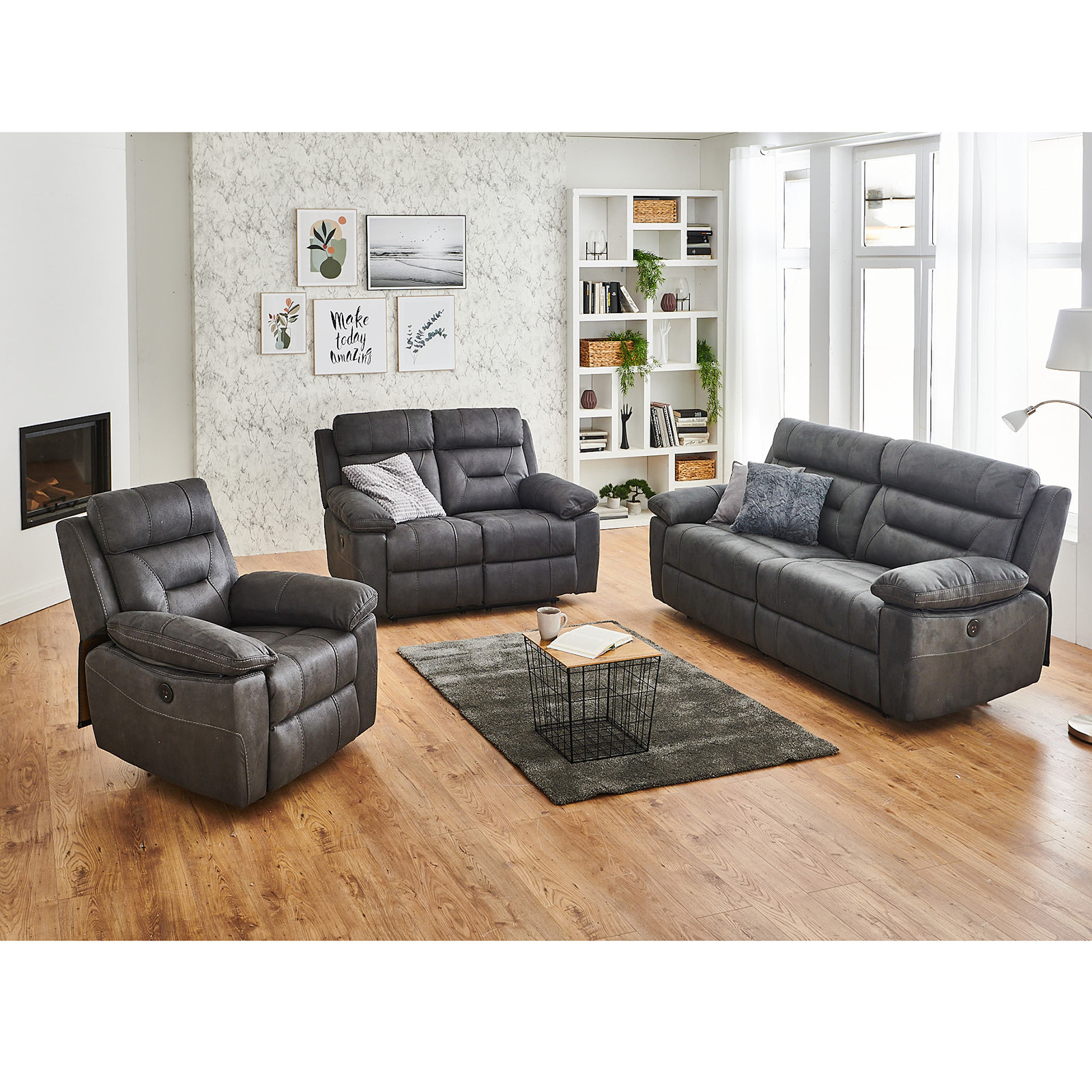 Sofa 2,5-Sitzer - grau - mit Relaxfunktion - 196 cm breit