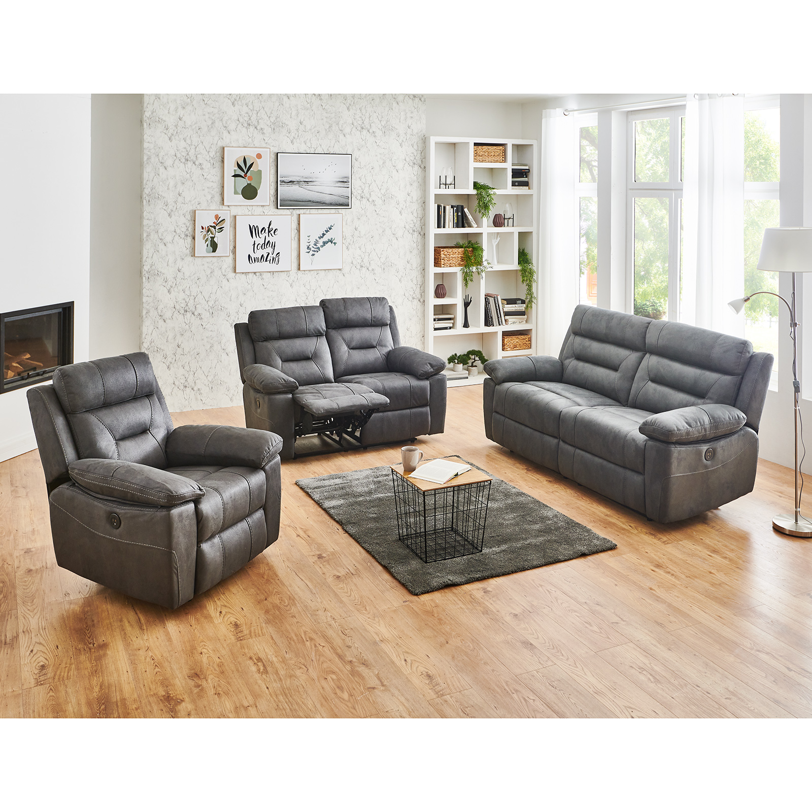 Sofa 20,20 Sitzer   grau   mit Relaxfunktion   20 cm breit