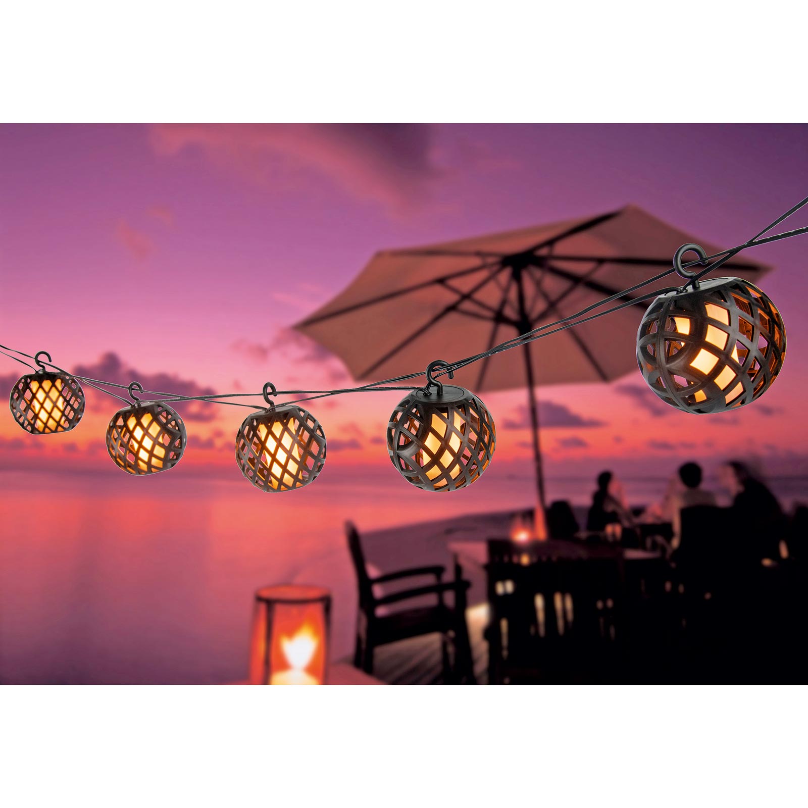 Solar-LED-Lichterkette - schwarz - Flammeneffekt