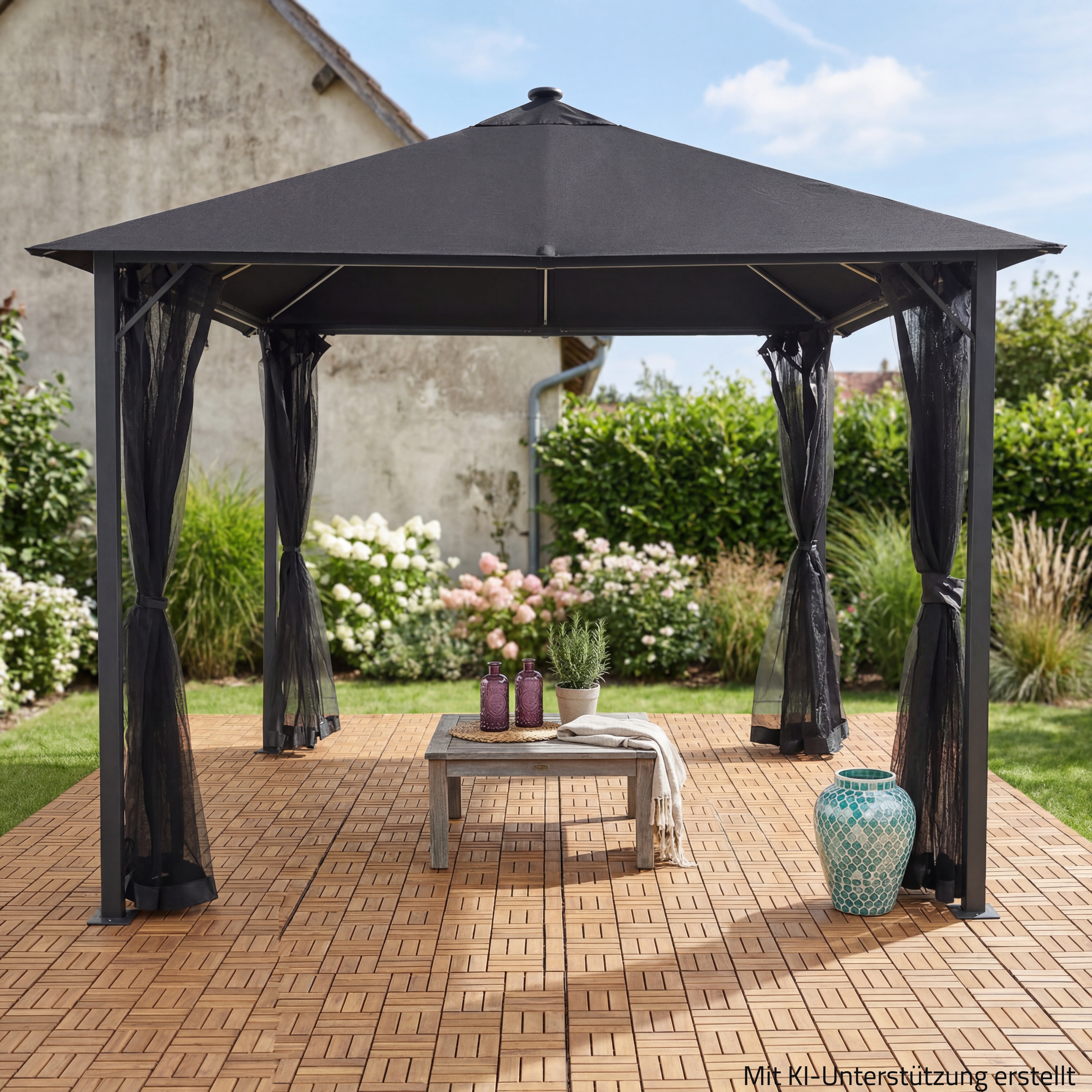 Solar-Pavillon - grau-anthrazit - Stahl - 299x299 cm