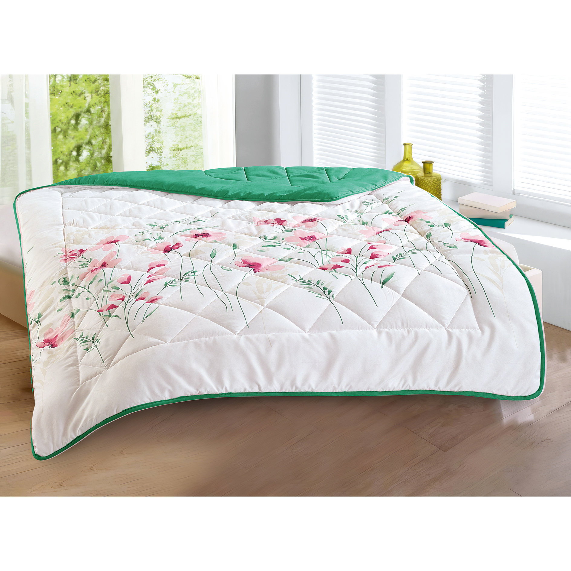 Sommer Mikrofaser-Steppbett - weiß-grün-rosa - 135x200 cm