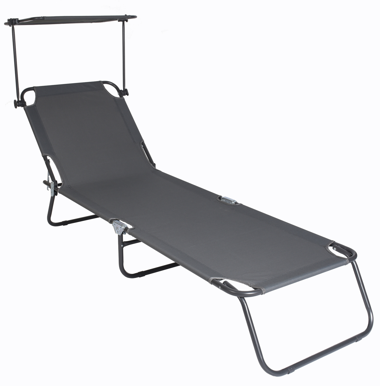 Sonnenliege - grau - klappbar - mit Sonnendach - 185 cm