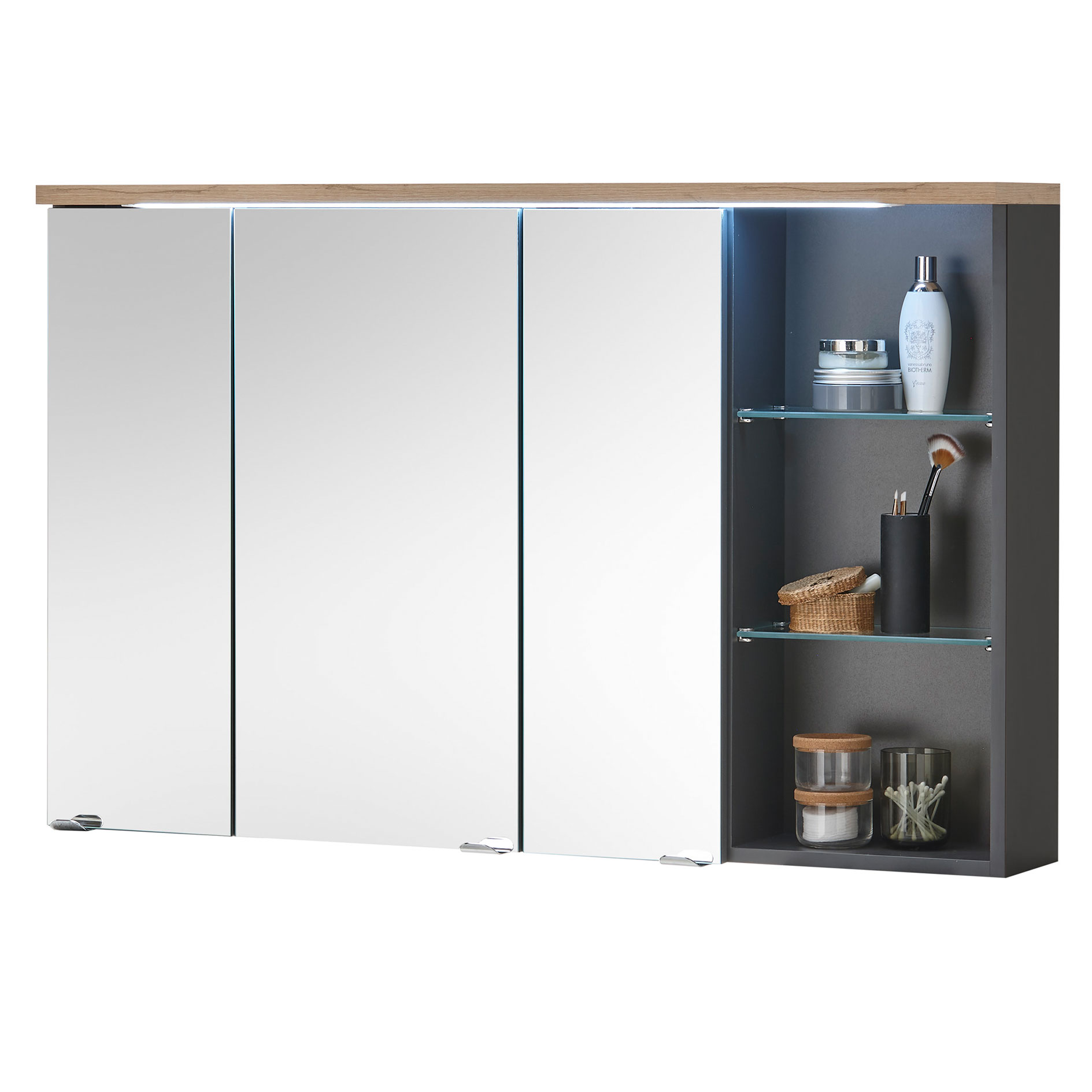 Spiegelschrank - Artisan Eiche - graphit - mit LED-Beleuchtung