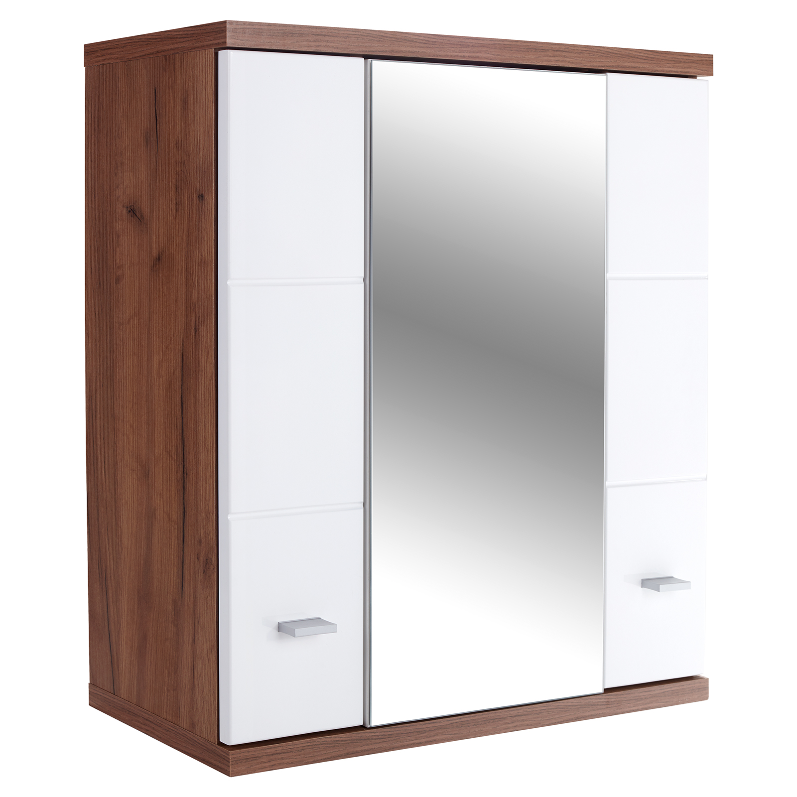 Spiegelschrank - Eiche Kraft dunkel - weiß Hochglanz - 70 cm