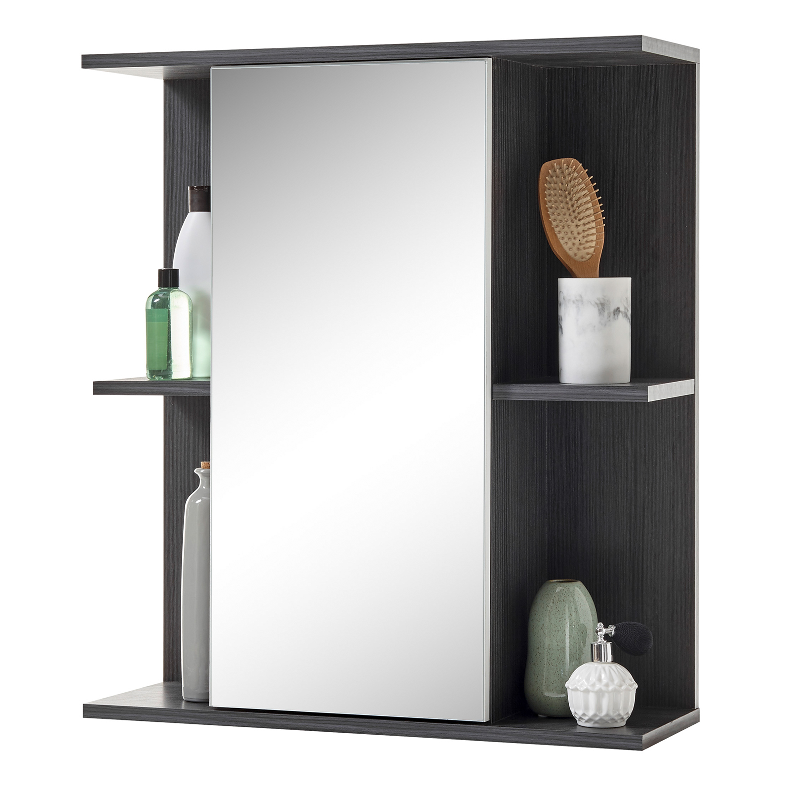 Spiegelschrank - grau - 4 Ablagefächer