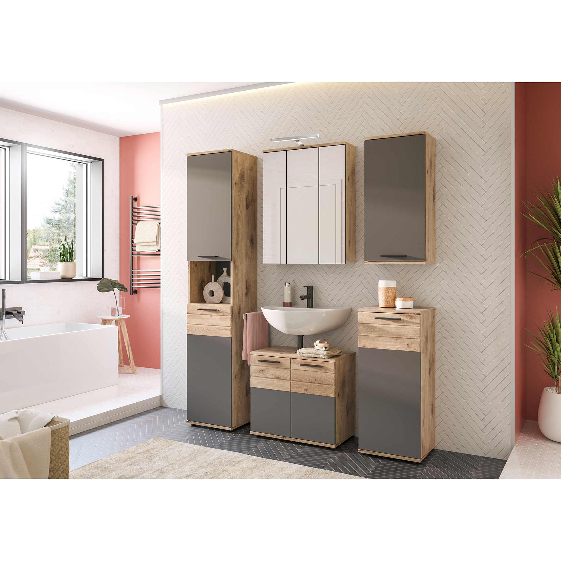 Spiegelschrank MASON - Nox Oak - Basalt grau - 60 cm