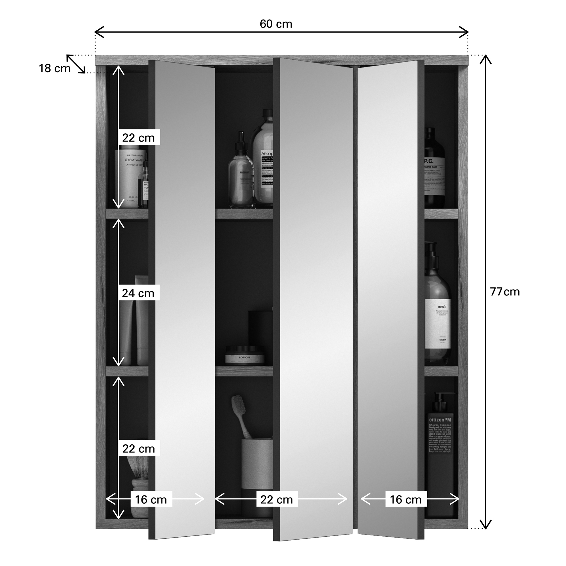 Spiegelschrank MASON - Nox Oak - Basalt grau - 60 cm