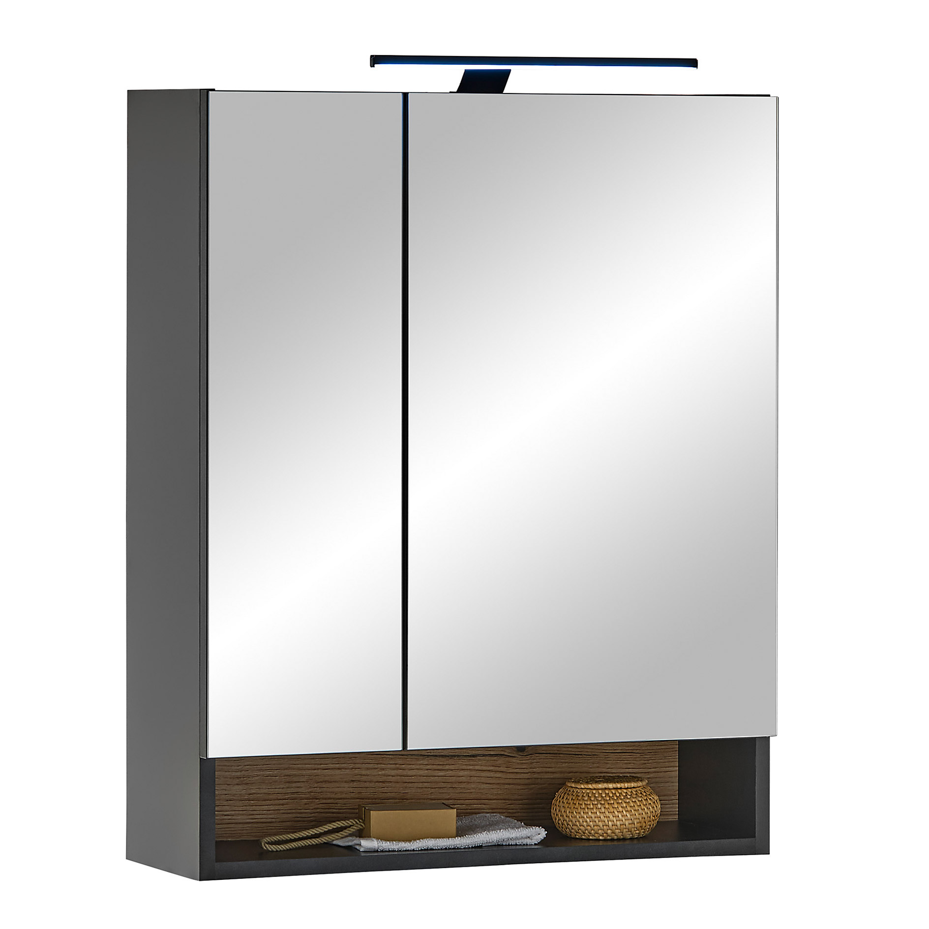 Spiegelschrank - schwarz matt - Evoke Eiche - mit Beleuchtung - 60 cm