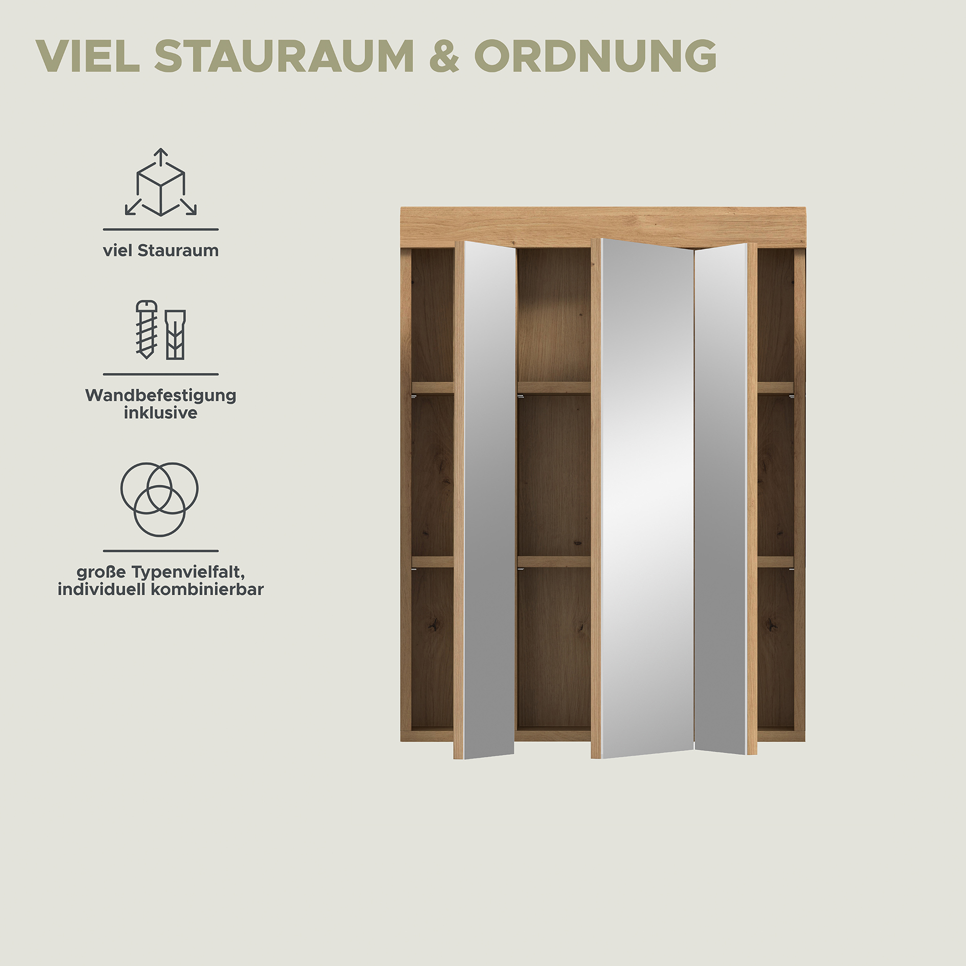 Spiegelschrank SCOUT - Artisan Eiche - 3 Türen - 60 cm
