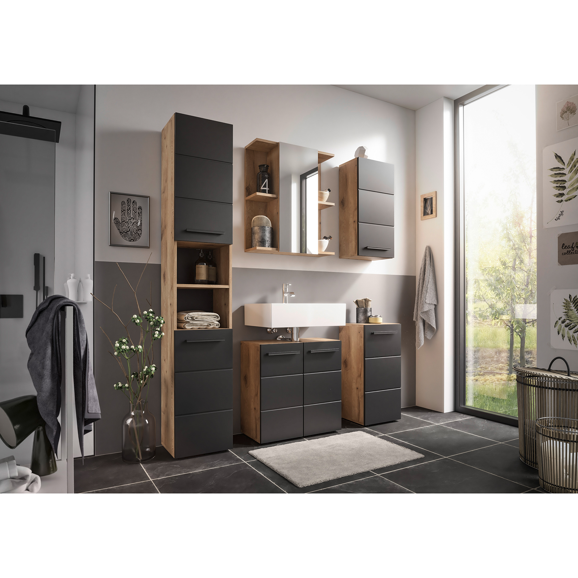 Spiegelschrank - Viking Oak - schwarz - 60 cm
