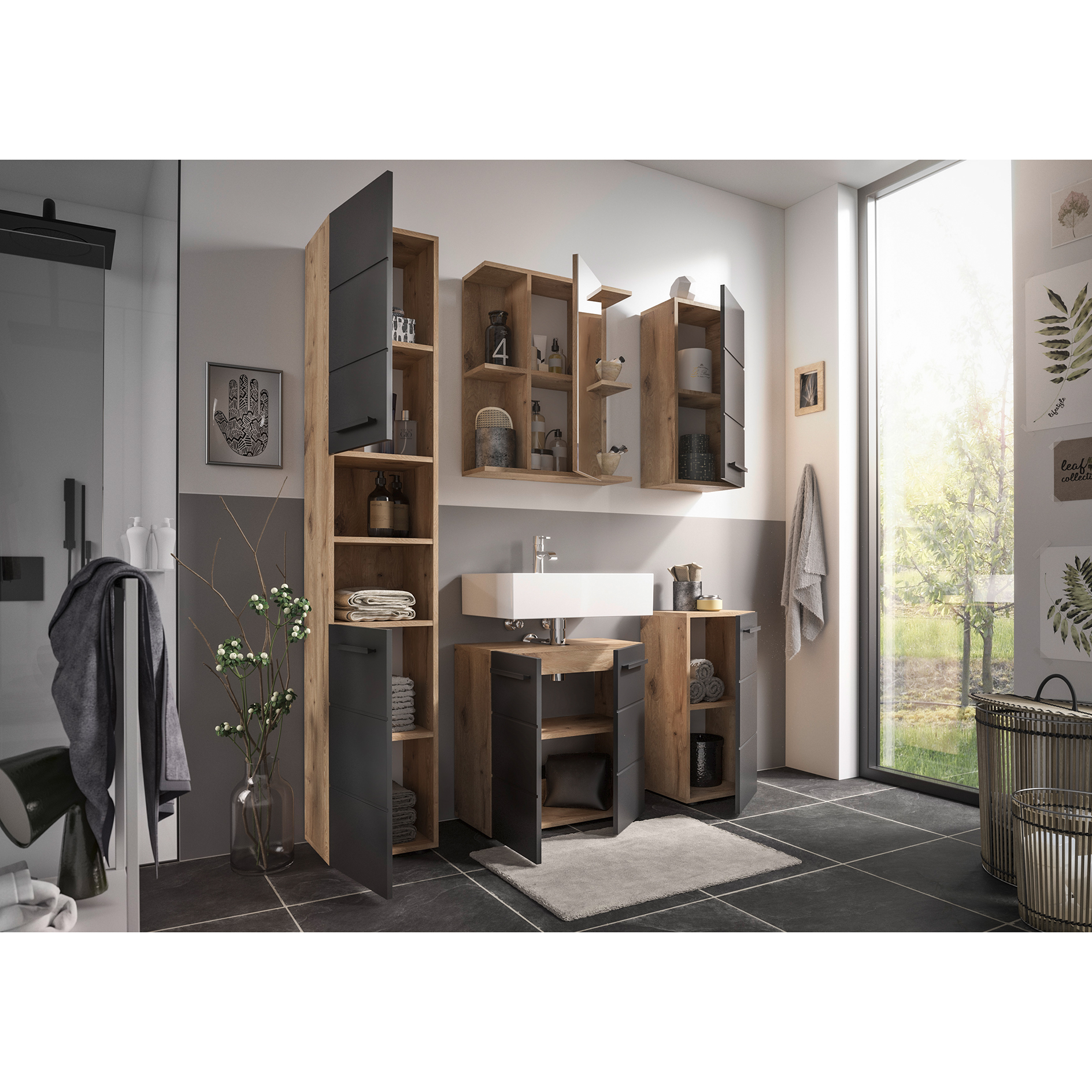 Spiegelschrank - Viking Oak - schwarz - 60 cm