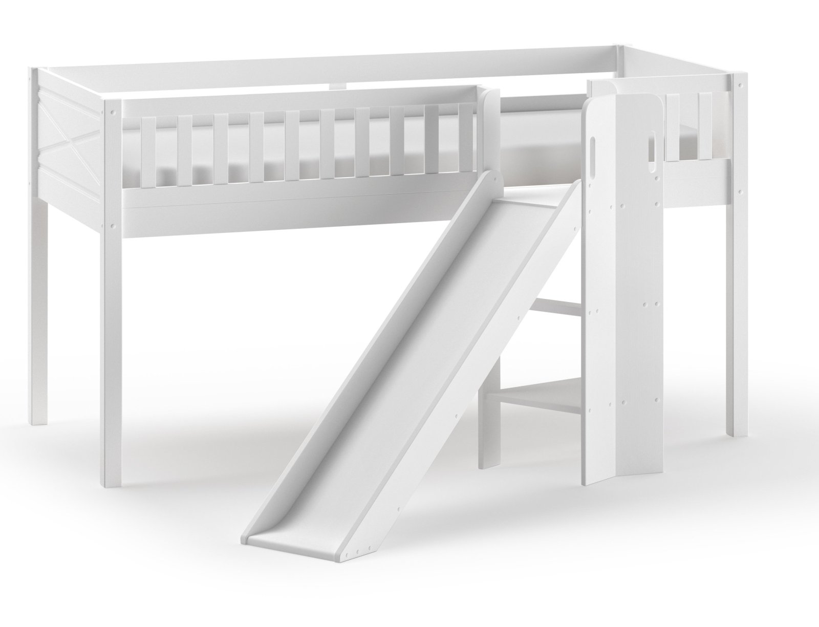 Spielbett SCOTT - weiß - mit Leiter und Rutsche - 90x200 cm