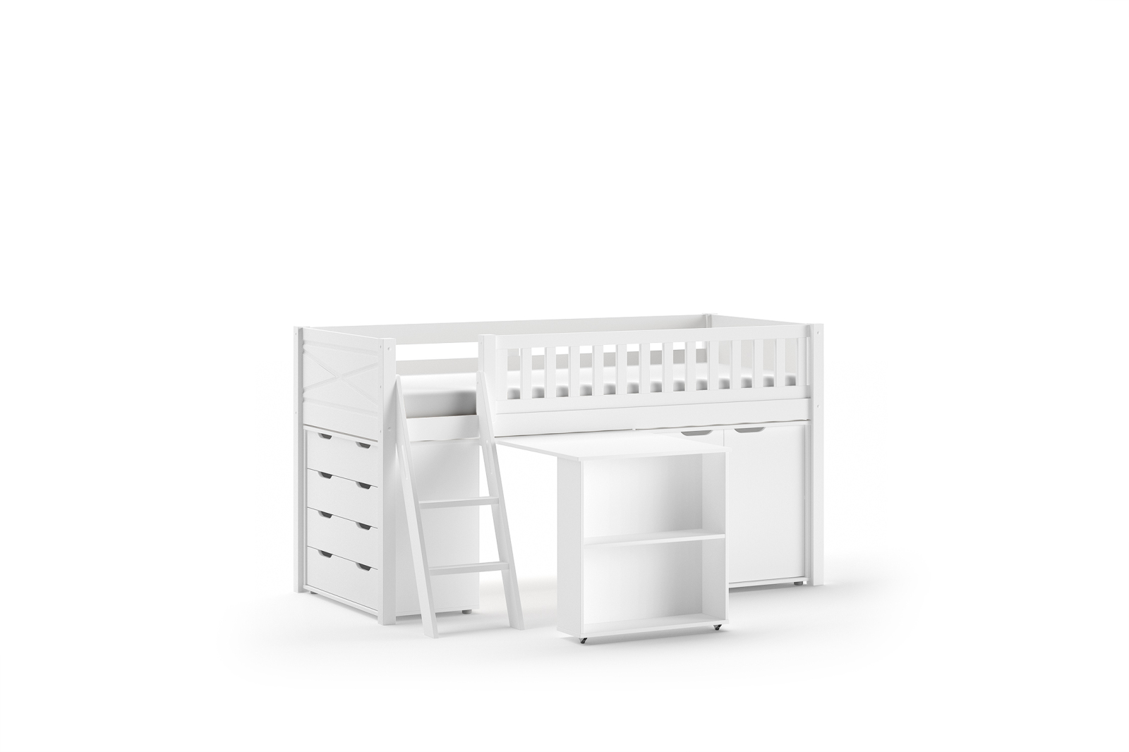 Spielbett SCOTT - weiß - Schreibtisch und 2 Kommoden - 90x200 cm