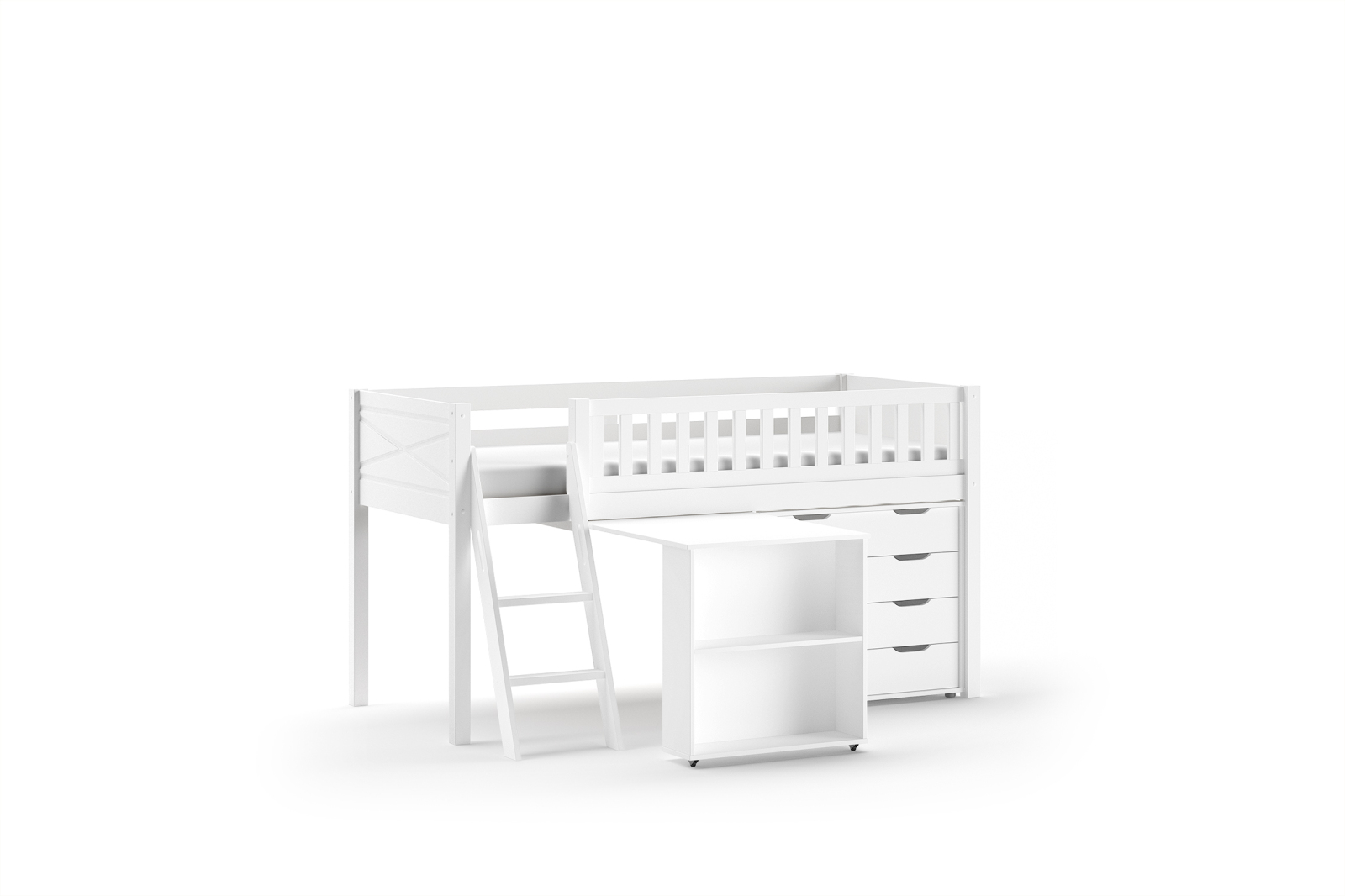 Spielbett SCOTT - weiß - Schreibtisch und Kommode - 90x200 cm
